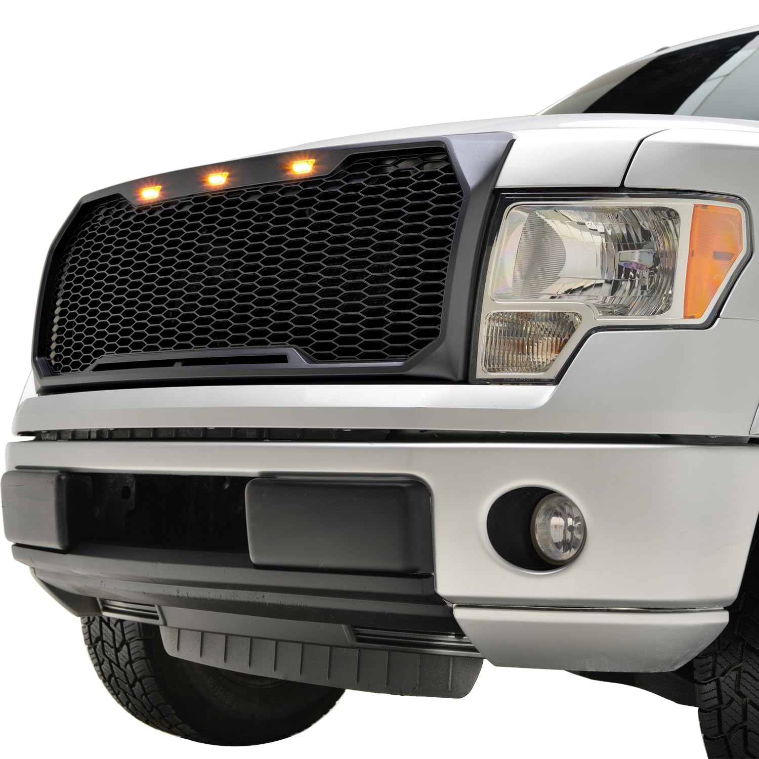 Honeycomb Mesh Grill Front Grille for 2009-2014 Ford F150 Pickup Truck - Matte Black Replacement Bumper Cover - Off-Road & Custom Car Upgrade Accessory