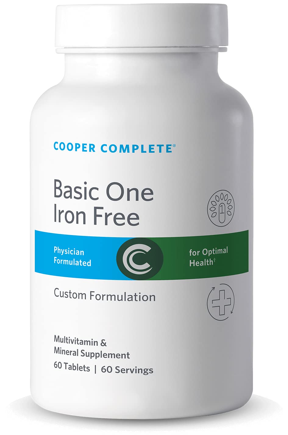 Cooper Complete Basic One Iron-Free Multivitamin - Daily Multivitamin & Mineral Supplement with 60 Tablets per Bottle (Pack of 3) - Supports Immune Health, Energy & Overall Wellness for Active Adults