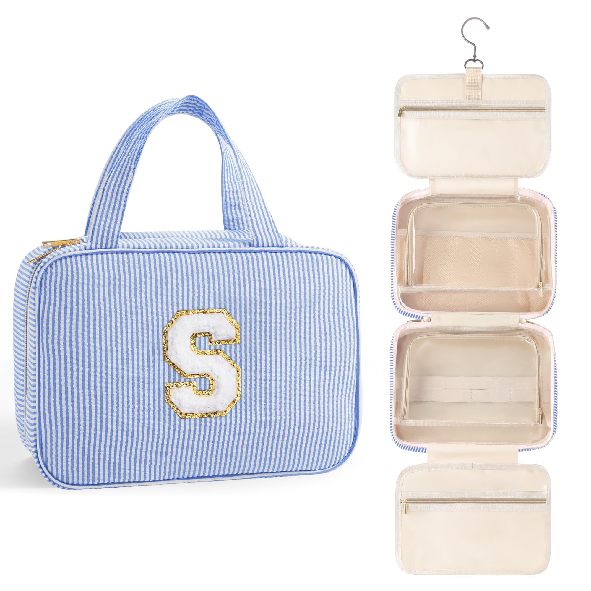 TOPEAST Hanging Toiletry Bag for Women - Travel Makeup Organizer, Blue | Perfect for Airplane Essentials & Cosmetic Storage