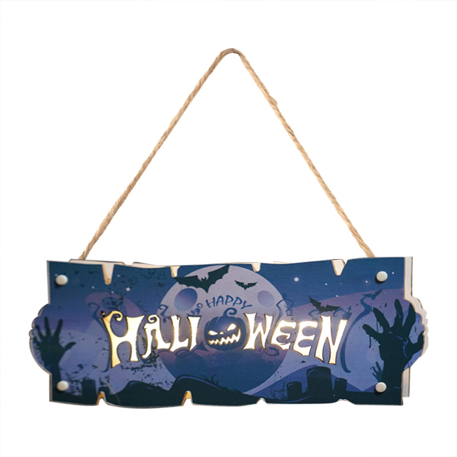 Halloween House Sign - Spooky Night Light Wall Decor, Wooden Hanging Pendant for Indoor/Outdoor Halloween Party Decoration (Black, One Size) - Perfect for Porch, Yard, and Haunted House Themes
