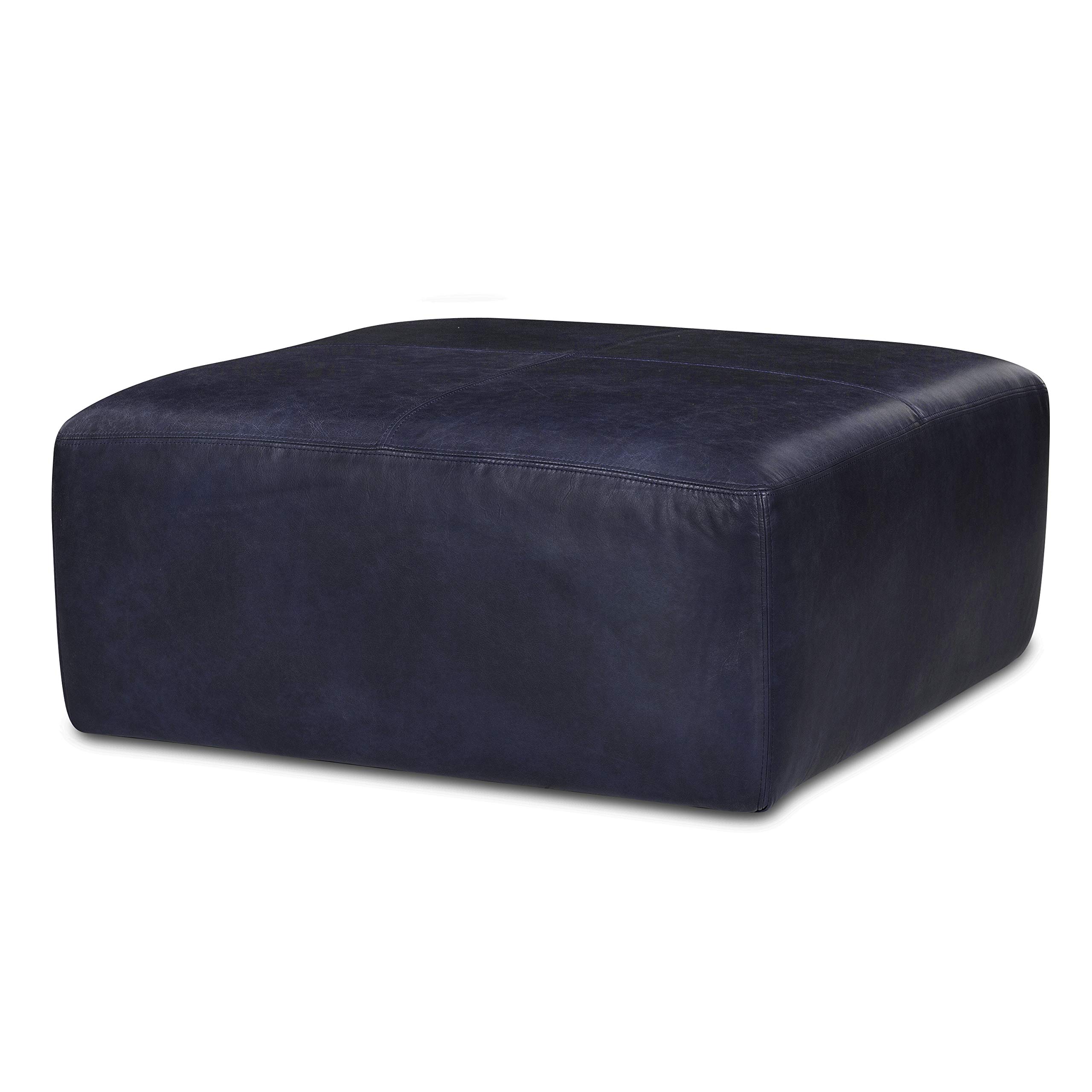 Premium Full-Grain Italian Leather Ottoman - POLY & BARK Sequoia Storage Footrest in Midnight Blue | Luxurious Living Room & Bedroom Accent Furniture for Home Decor