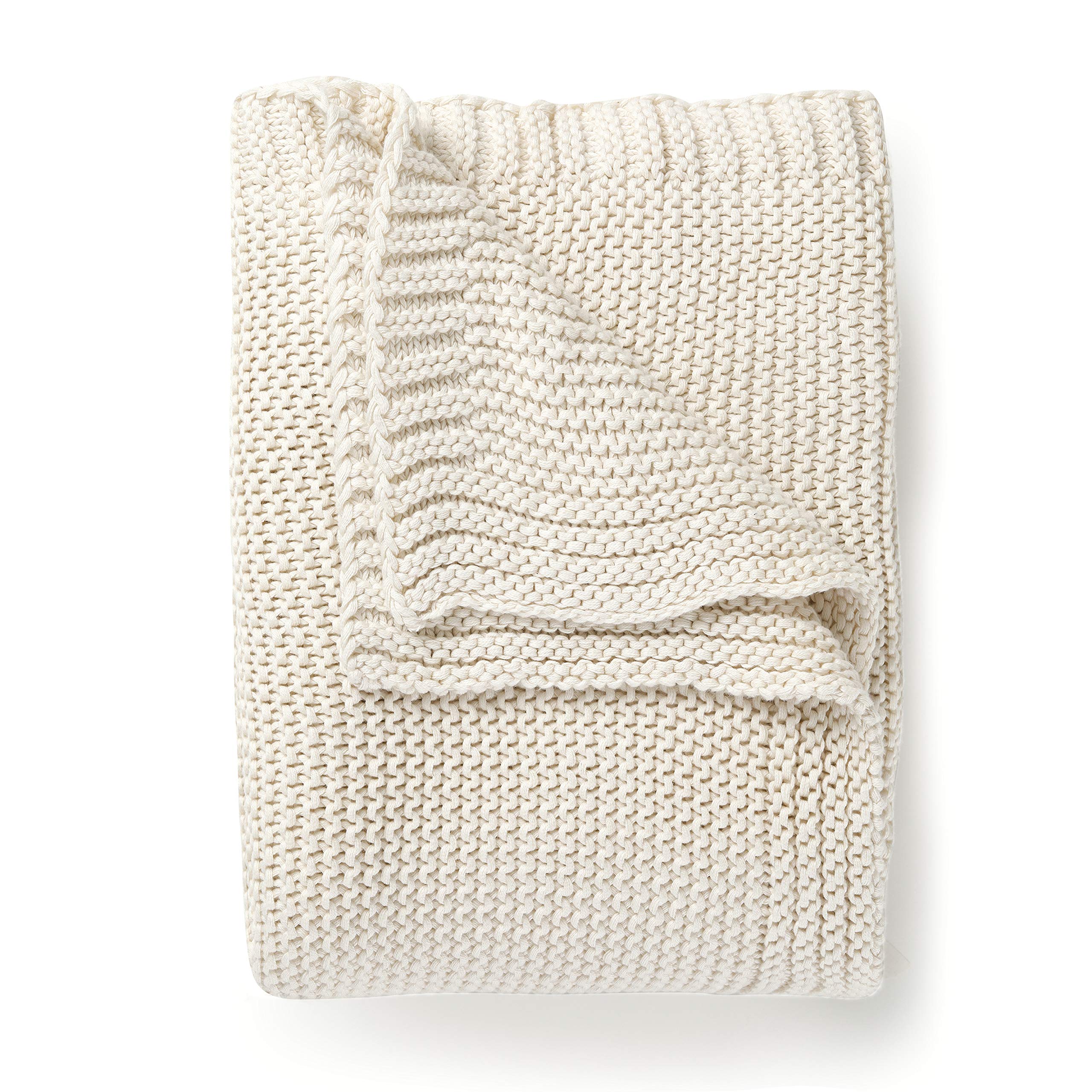 Makemake Organics GOTS Certified Organic Cotton Throw Blanket - Chunky Knit Super Soft Cozy Blanket for Adults (50x60 Inches, Natural) | Perfect for Fall & Winter, Living Room, Bedroom & Sofa