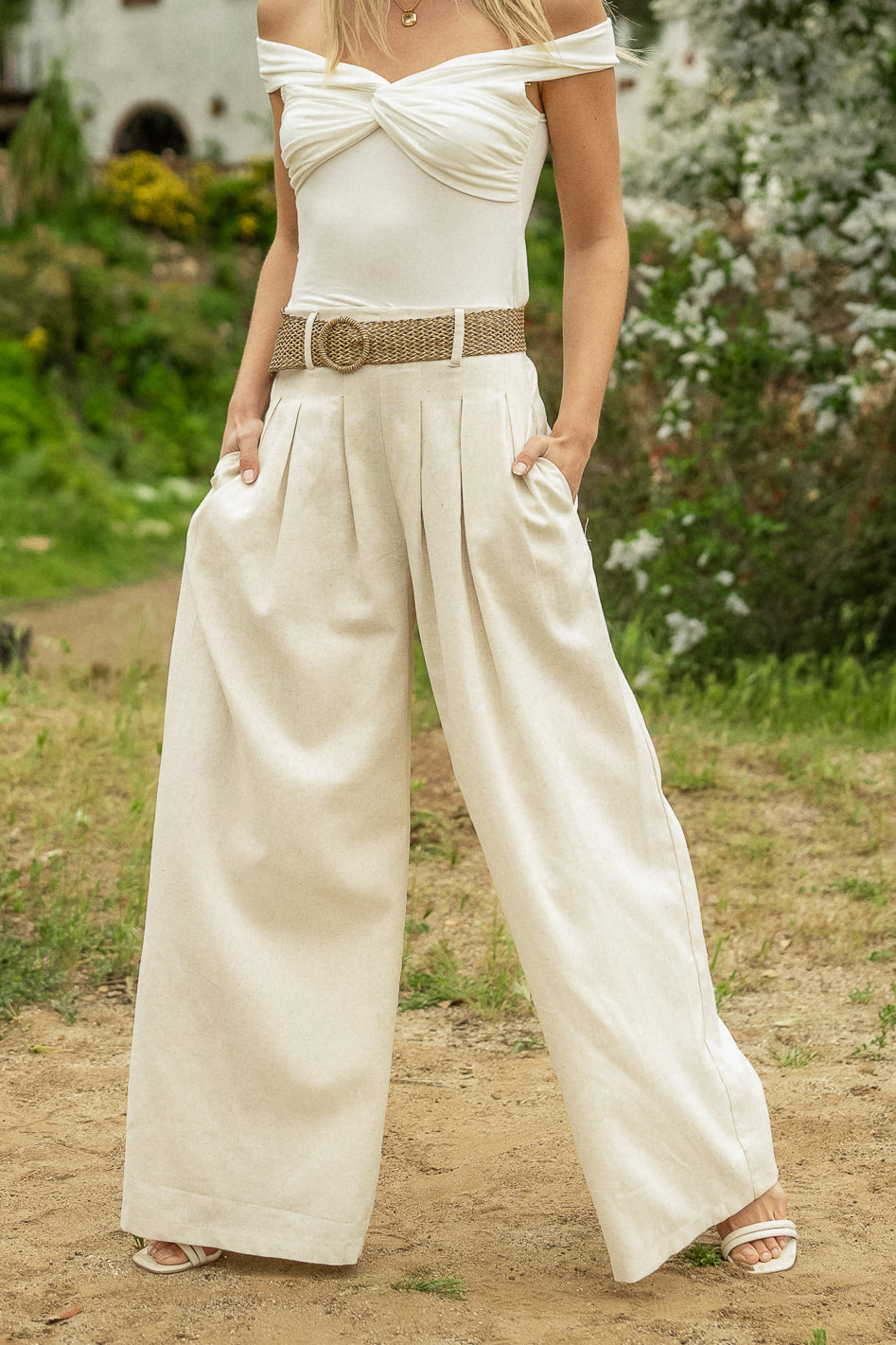 Hallie Wide Leg Pants in Oatmeal - Comfortable High Waisted Linen Pants for Women | Perfect for Office, Travel & Casual Wear
