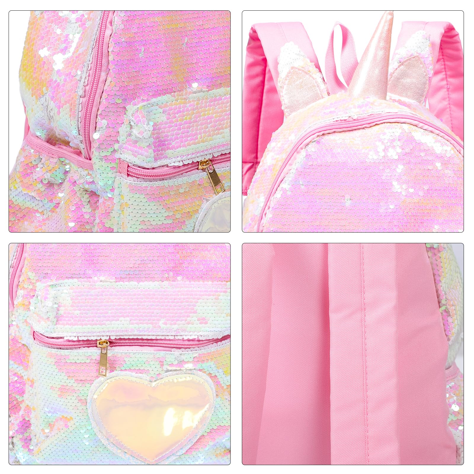 Sparkly Unicorn Backpack with Hair Ball for Girls & Teens - Glitter Rose Pink, Perfect for School, Travel & Birthday Gifts | TENDYCOCO TJ5AUMZUL6B011Z280G11B1B