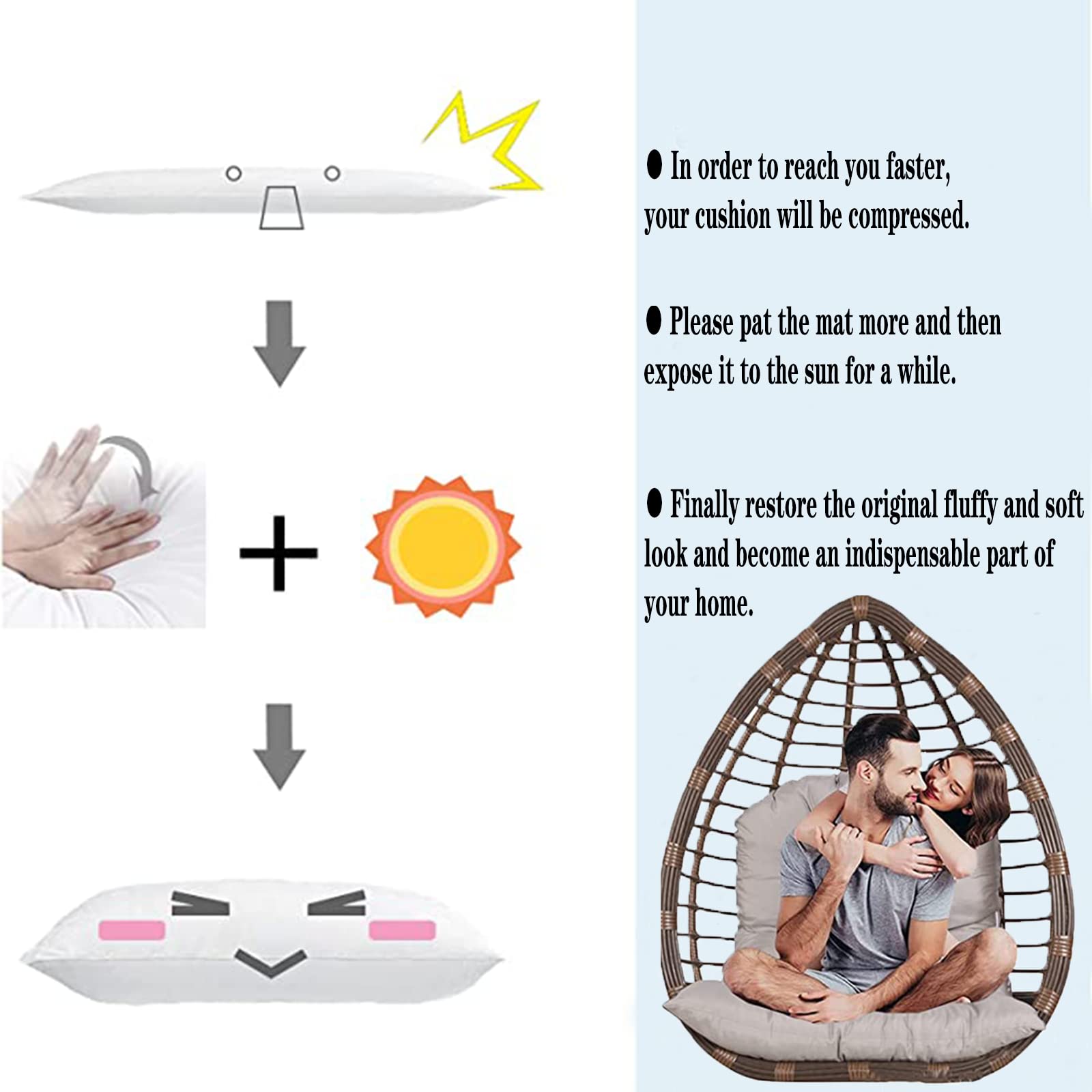 Premium Hanging Egg Chair Cushion - Indoor/Outdoor Swing Seat Pad (47x31.5in) - Water-Resistant Hammock Chair Cushion for Patio, Garden & Balcony - Perfect for Relaxation & Reading (Black)