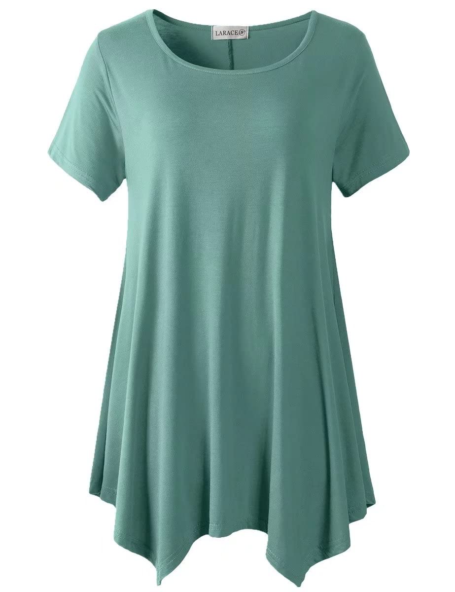LARACE Women's Plus Size Short Sleeve Casual Tunic Top - Asymmetrical Summer Blouse for Work, Travel & Everyday Wear