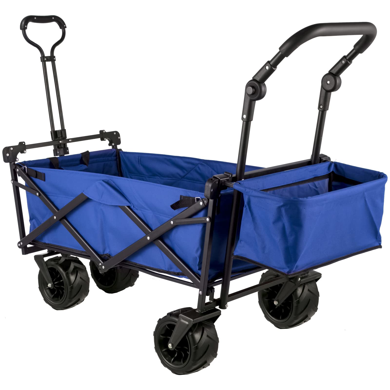Happbuy Collapsible Wagon with Removable Canopy - Heavy Duty 220lbs Capacity Foldable Beach Wagon Cart with Large Wheels - Adjustable Push Pull Handles for Outdoor, Camping, Picnic, Grocery Shopping (Blue)