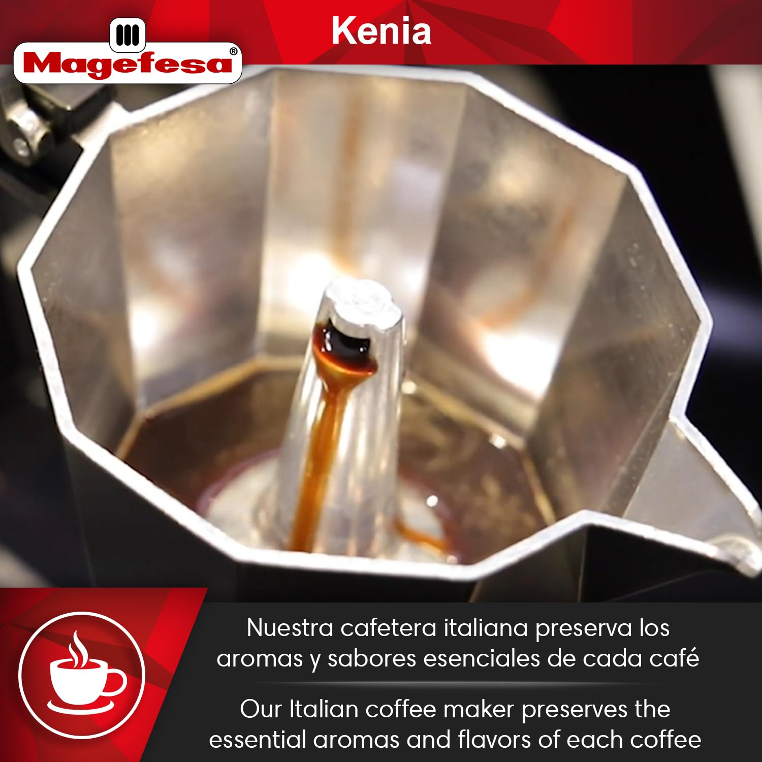 MAGEFESA Kenia Stovetop Espresso Moka Pot - 3 Cup (5 oz) Italian Aluminum Coffee Maker for Cuban Coffee, Extra Thick & Heat Resistant with Ergonomic Handle - Perfect for Home, Office & Camping Brewing