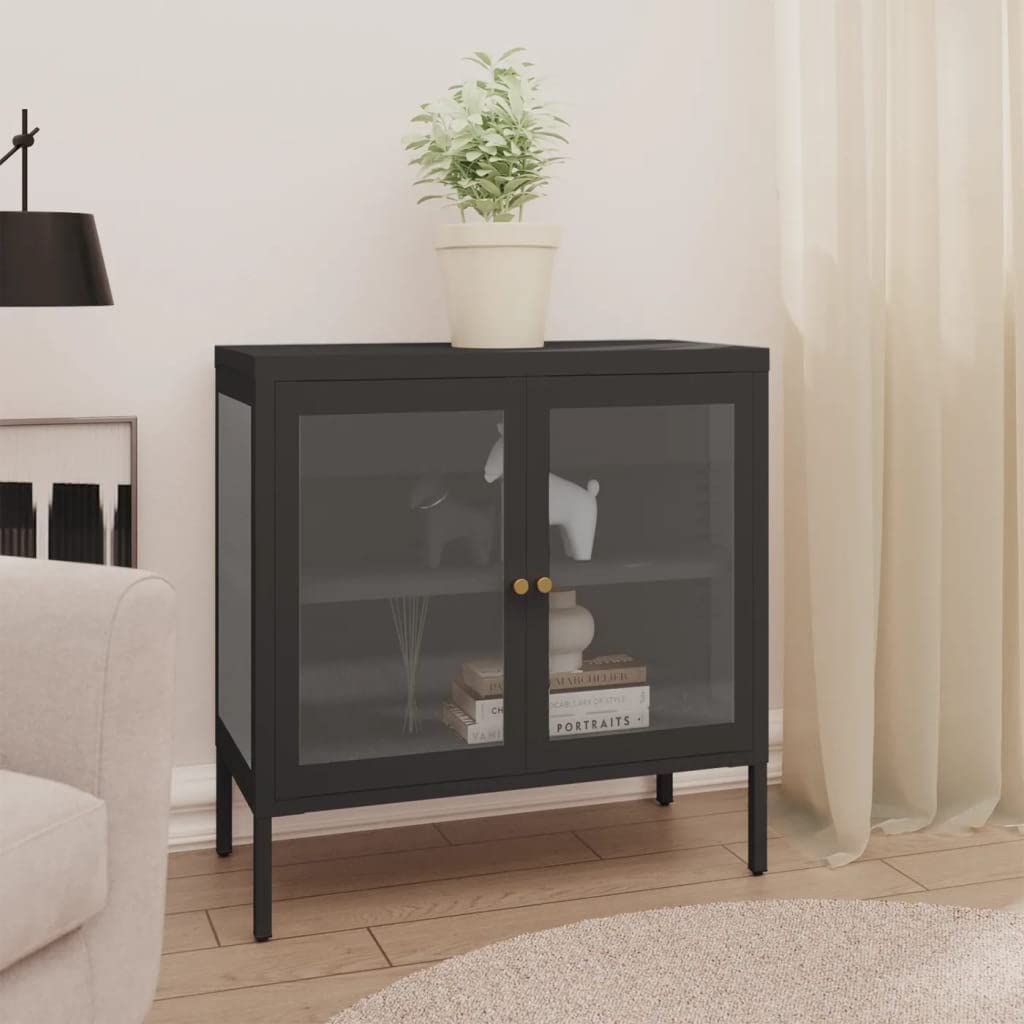 FAMIROSA Modern Steel Sideboard Cabinet - 2-Door Metal Storage with Adjustable Shelf, 27.6