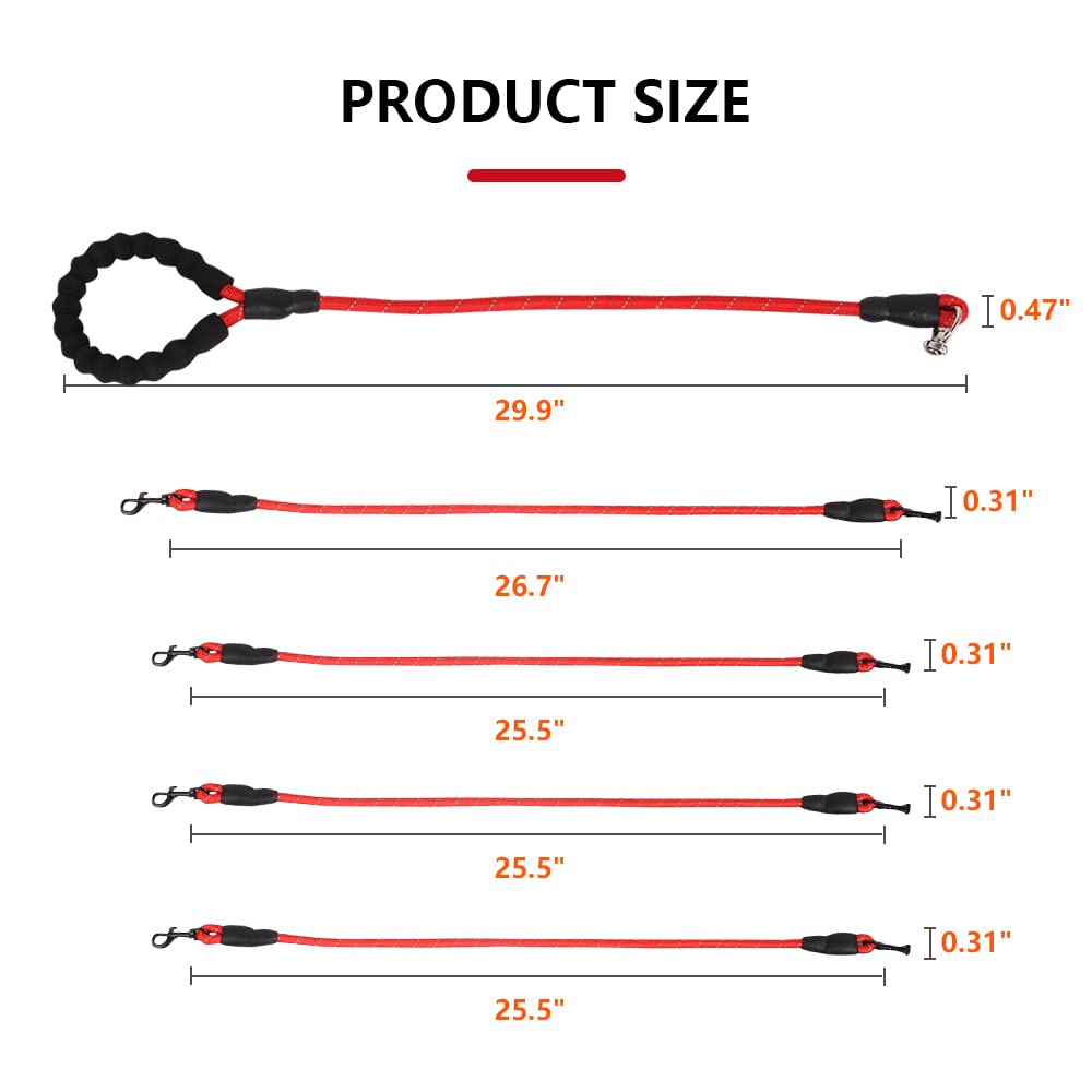 **4-in-1 Reflective Dog Leash Set – Tangle-Free 360° Swivel, Comfortable & Durable for Large, Medium & Small Dogs (Red) – Perfect for Walking, Training & Multi-Dog Owners**