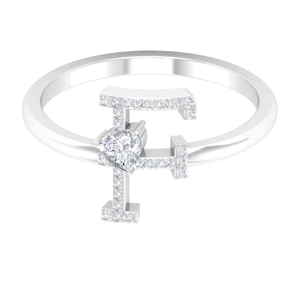 14K White Gold Diamond Initial Rings A-Z | Personalized Letter Rings for Women | Elegant Heart Design | Perfect for Birthdays, Anniversaries & Gifts