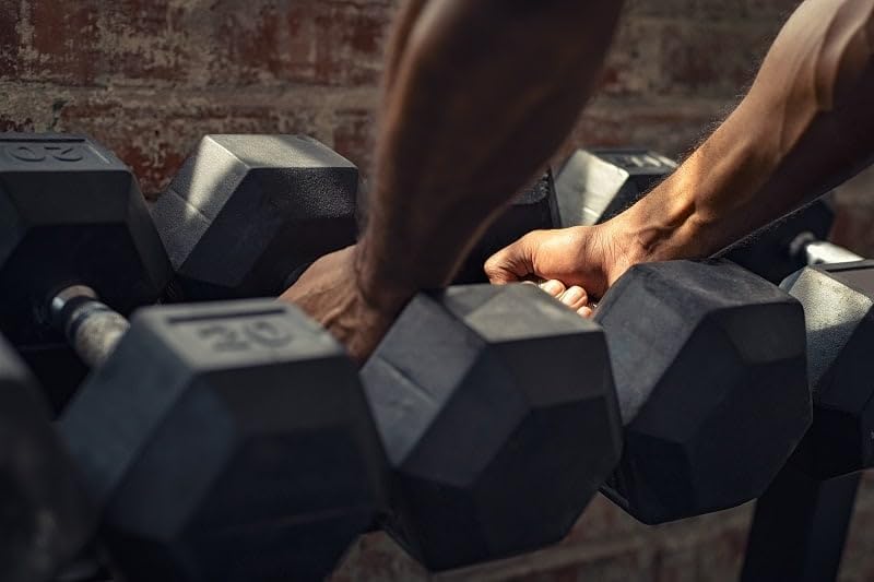 Signature Fitness Colored Rubber Encased Hex Dumbbell Set - 5-50lbs Pairs for Home Gym, Strength Training & Weightlifting | Non-Slip Grip, Durable Rubber Coating for Floor Protection
