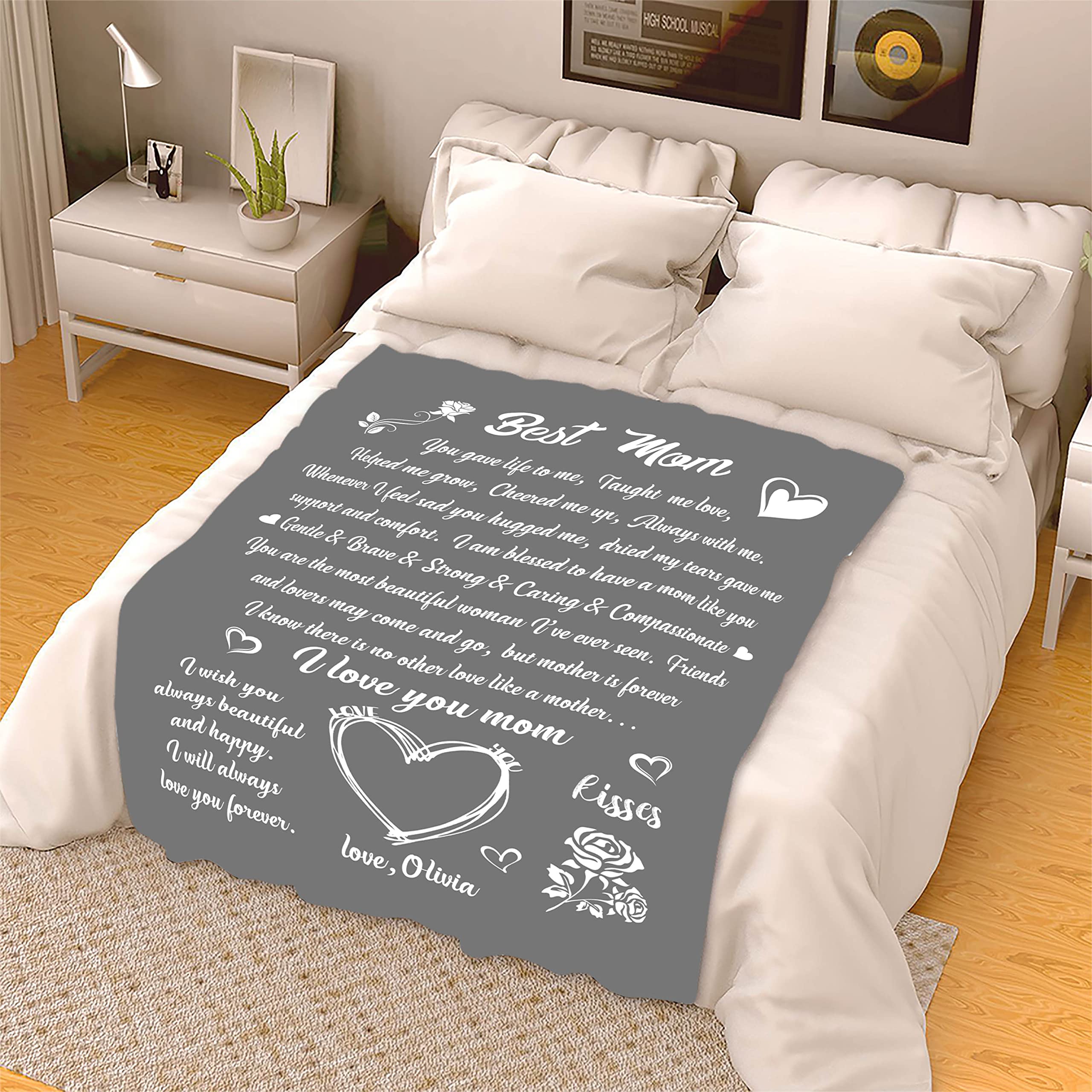 Personalized Mom Blanket - Custom Name Fleece or Sherpa Throw - Best Mother's Day, Birthday & Christmas Gift from Daughter/Son - Cozy Home Decor for Bed, Couch & Nursery - Made in USA