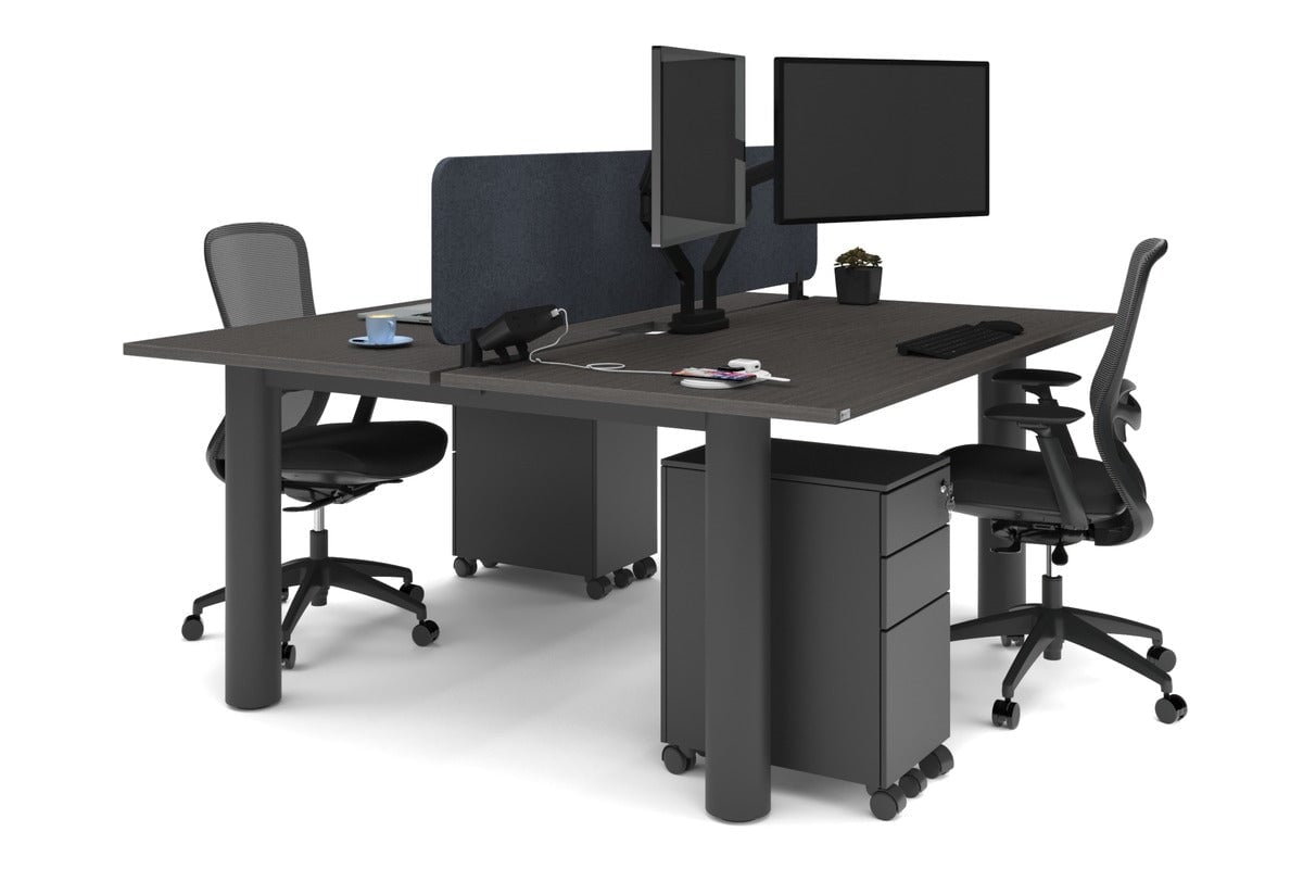 Quadro Cylinder Leg 2-Person Office Workstation Desk - 1600L x 800W with Cable Management Scallop - Perfect for Collaborative Workspaces & Modern Offices
