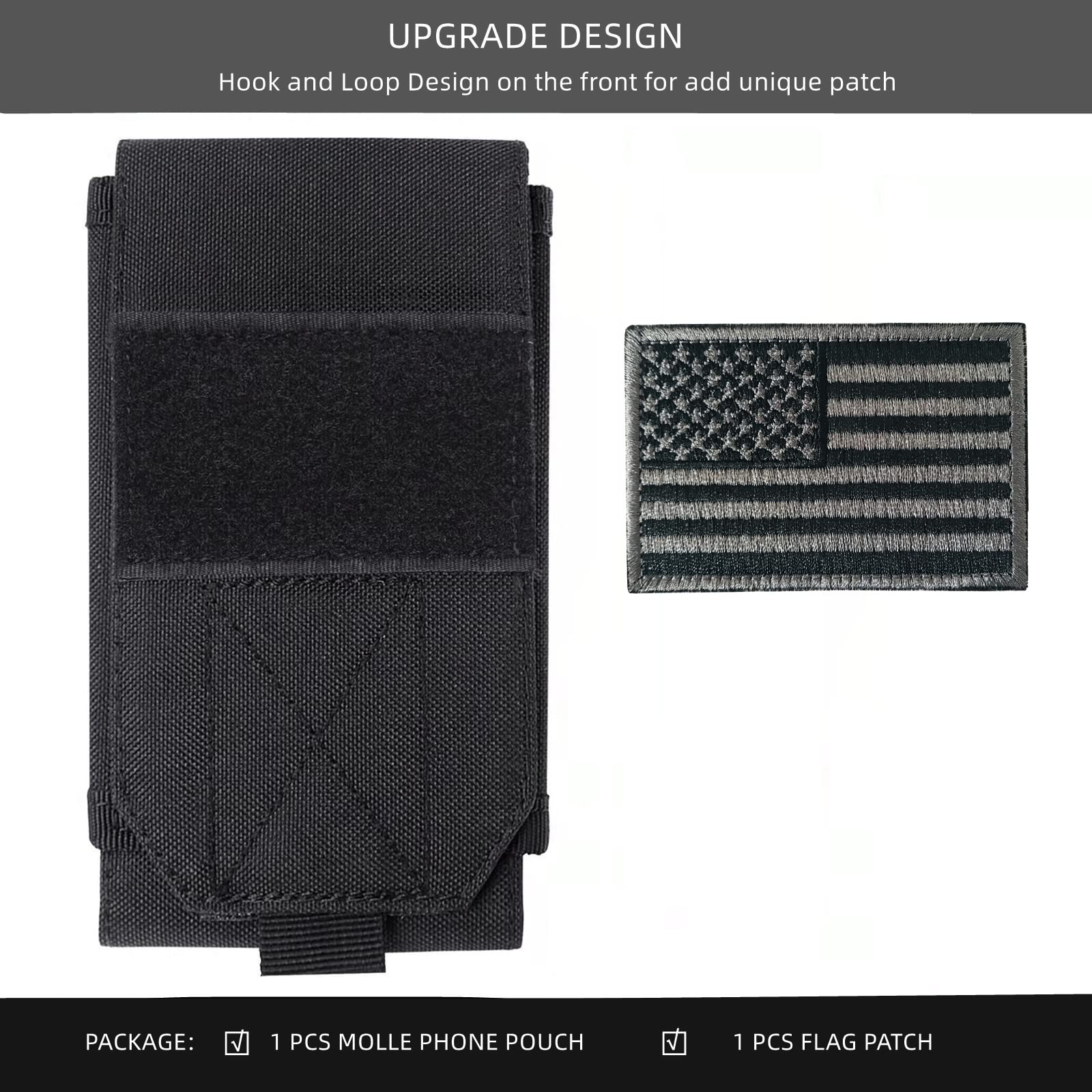 Tactical MOLLE Phone Pouch for iPhone 15 Pro Max, Samsung S24 Ultra - Heavy Duty Waterproof Cell Phone Holster Case with US Flag Patch (Fits 6.7