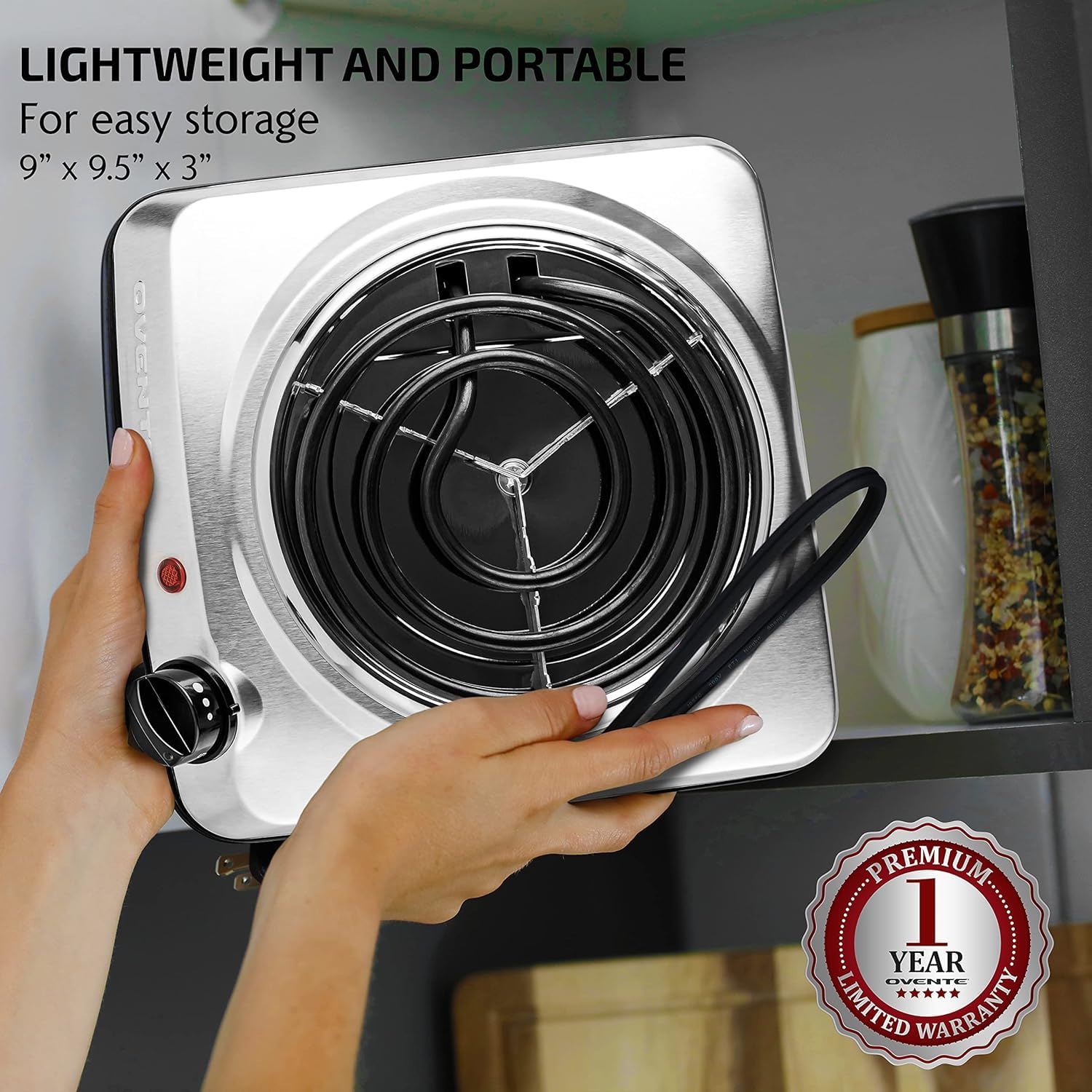 OVENTE 1000W Electric Single Burner Cooktop - 6