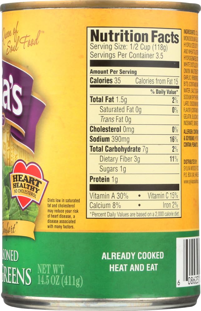 SYLVIAS COLLARD GREENS SSND - 14.5 oz Can | Southern Style Cooked Greens | Perfect for Soul Food, Side Dishes & Healthy Meals