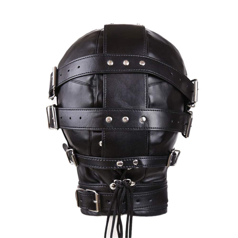 Unisex Black Leather Halloween Mask with Lock - Perfect for Costume Parties, BDSM Events, and Role-Playing Games
