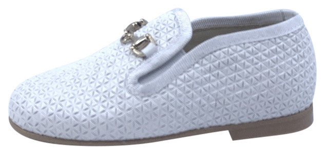 Luccini Boys Girls BA158 CHA Seta Print Natural Loafers - Comfortable White Leather Slip-On Shoes for School, Casual Wear & Special Occasions