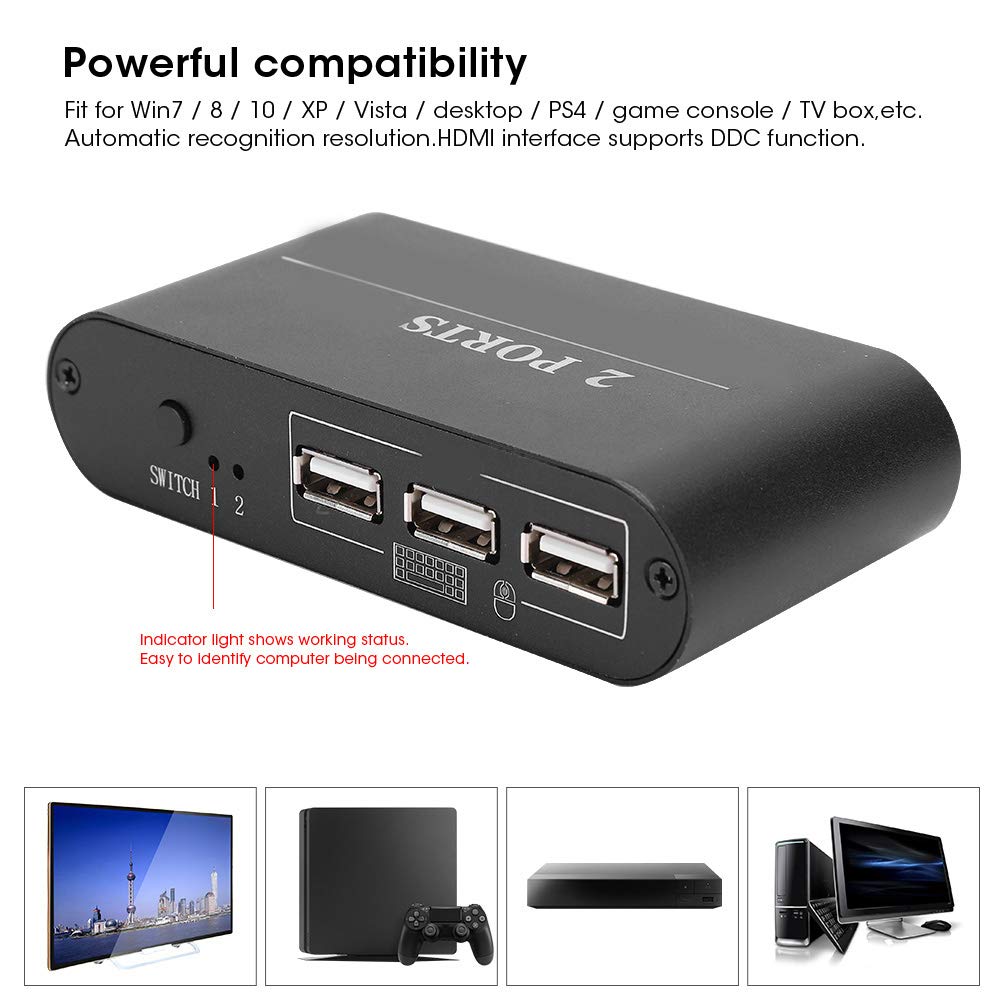 4K HDMI 2-in-1-Out Bi-Directional Switcher & Splitter - 2-Port USB Keyboard Mouse Printer Video Selector for Xbox, PS5, PC | Perfect for Gaming Setups & Home Office Workstations