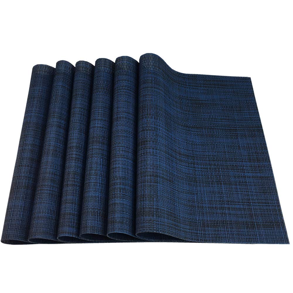 6-Piece PVC Placemats Set - Stain Resistant, Washable & Wipeable Vinyl Table Mats for Dining & Kitchen - Navy Blue - Perfect for Everyday Meals, Dinner Parties & Holiday Gatherings