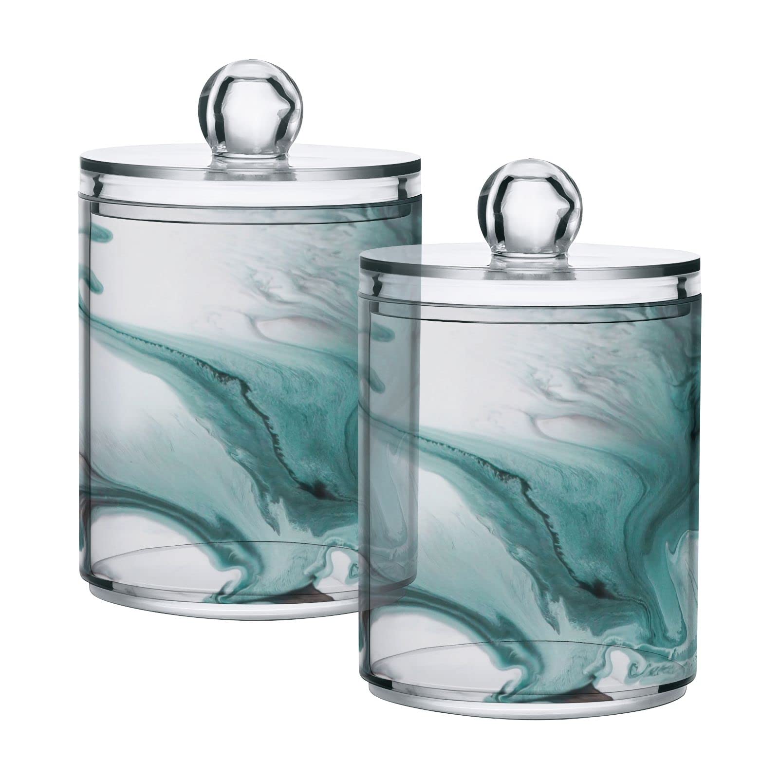 4 Pack Turquoise Marble Q-Tip Holder Organizer - Bathroom Vanity Storage Canister & Dispenser for Cotton Swabs, Pads, Floss - Perfect for Countertop, Medicine Cabinet, and Spa Decor
