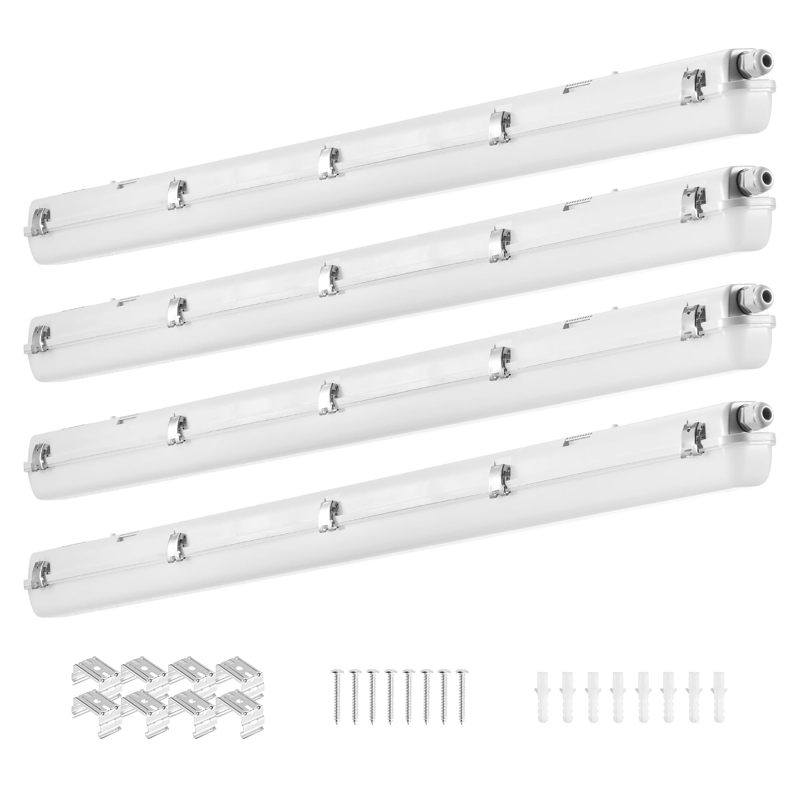 VEVOR 4FT LED Vapor Tight Light Fixture - 60W 7400LM Waterproof IP65 5000K - Durable Lighting for Outdoor, Warehouse, Freezer & Car Wash - Energy Efficient Vapor Proof Lights (4-Pack) - Perfect for Cold Environments, Parking Lots & Semi-Outdoor Areas