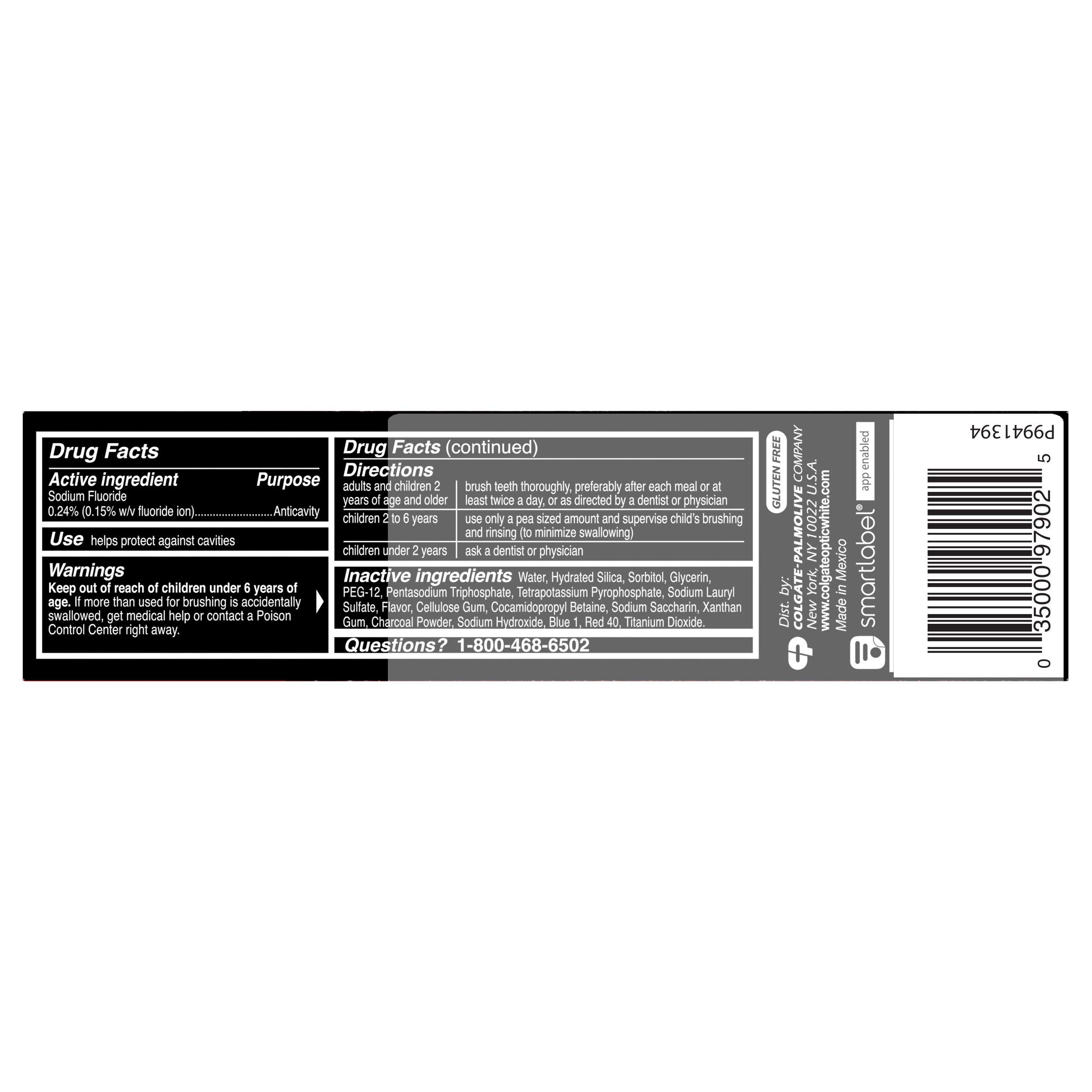 Colgate Optic White Charcoal Whitening Toothpaste - Cool Mint Flavor, Enamel-Safe with Fluoride, 2 Pack (4.2oz Tubes) | Teeth Stain Removal & Fresh Breath for Daily Oral Care