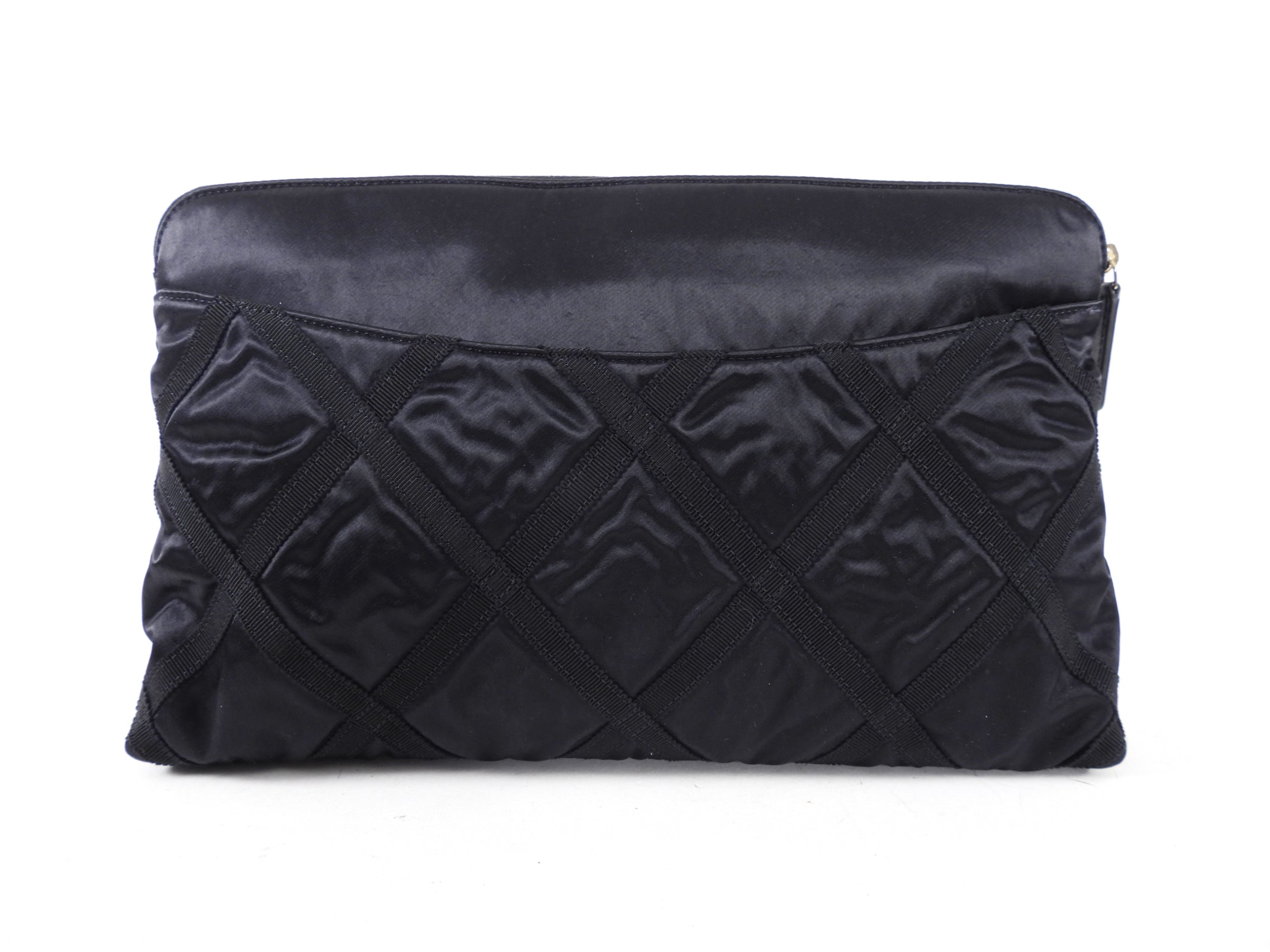 Chanel 2022 Black Satin Ribbon Clutch Tote Bag - Elegant Evening Purse for Women, Perfect for Parties, Weddings & Special Occasions
