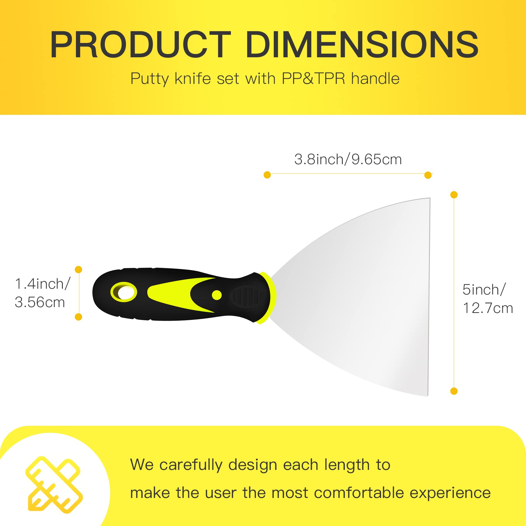 DEKEones 5-Inch Putty Knife Scraper - Metal Drywall Finishing Tool for Plaster, Decals & Wallpaper Removal - Perfect for Home Renovation & DIY Projects