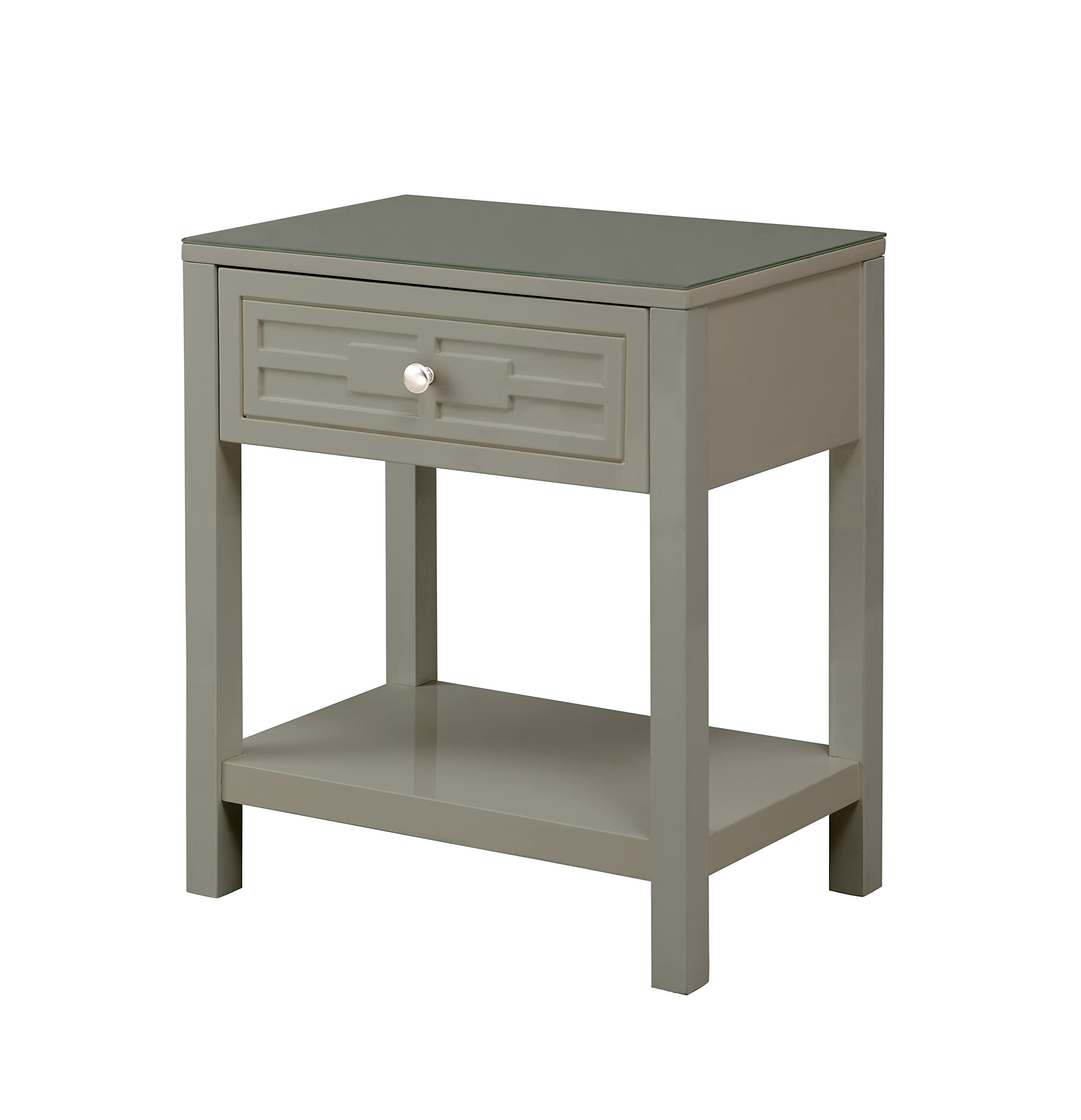 Lilola Home Dylan Taupe Wooden End Table with Glass Top and Drawer - Modern Nightstand for Bedroom, Living Room & Office - Stylish Side Table for Small Spaces & Home Decor
