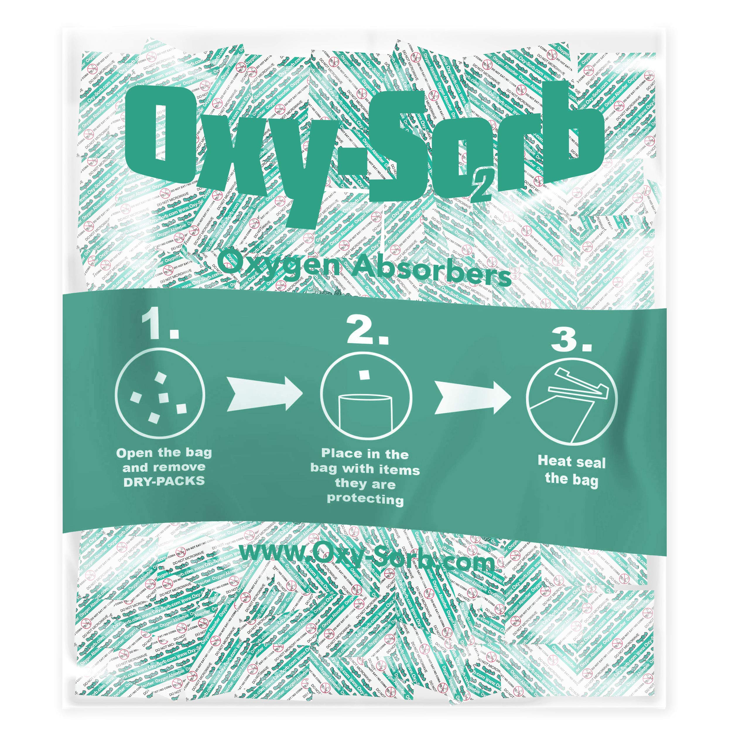 Oxy-Sorb 500cc Oxygen Absorbers (100 Pack) - Food Grade Oxygen Absorber Packets for Long-Term Food Storage | Keep Dry Foods Fresh in Mason Jars, Mylar Bags & Bulk Storage Containers | Ideal for Rice, Grains, Coffee, Nuts & Dehydrated Foods