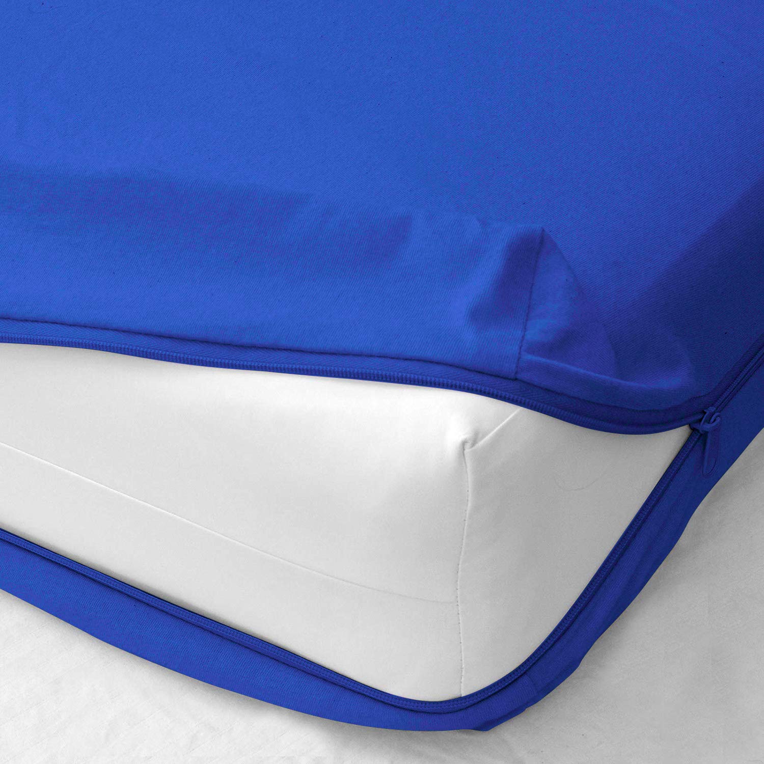 100% Egyptian Cotton Mattress Cover Full Size - Zippered Encasement in Royal Blue | Hypoallergenic Bedding Protection for Allergies & Dust Mites | Perfect for Guest Rooms, Dorms & Luxury Hotels