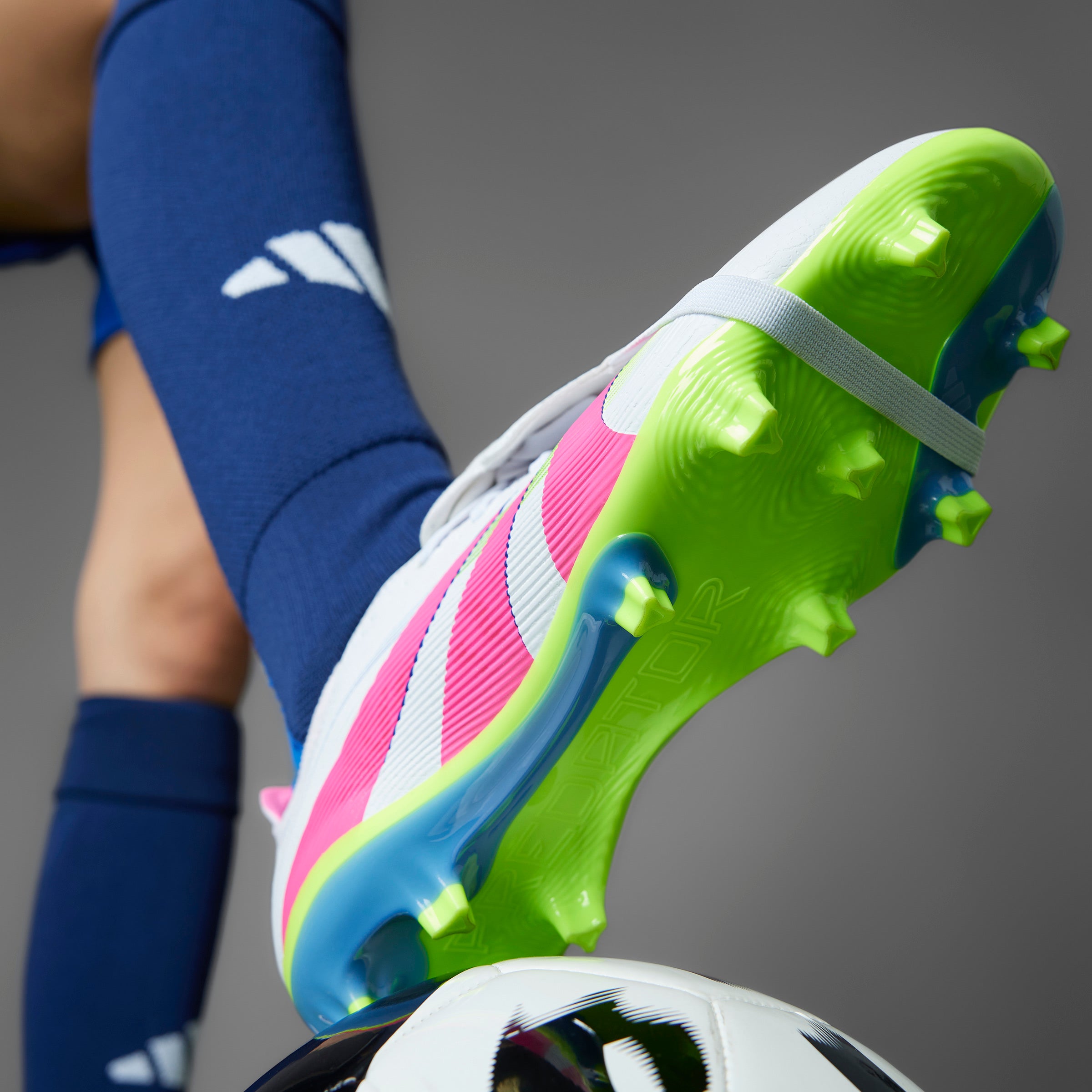 Adidas Predator League FG Soccer Cleats - Fold Over Tongue Football Shoes for Men (White/Pink/Lemon) | Firm Ground Cleats for Soccer Matches & Training