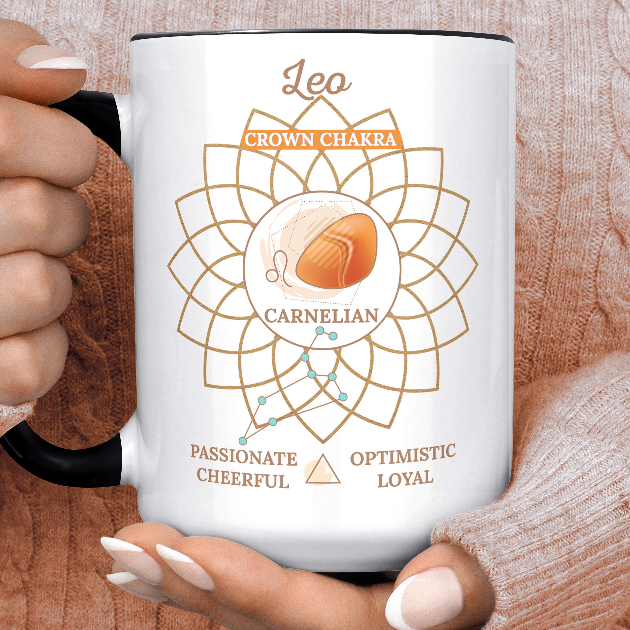 Leo Traits Zodiac Sign Coffee Mug - Carnelian Crystal Crown Chakra Custom Horoscope Ceramic Cup | Microwave & Dishwasher Safe | Perfect for Astrology Lovers, Meditation & Daily Coffee Rituals