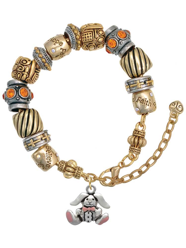 Delight Jewelry Silver-Tone Sitting Bunny with Easter Egg Two-Tone Christian Bead Bracelet - 7