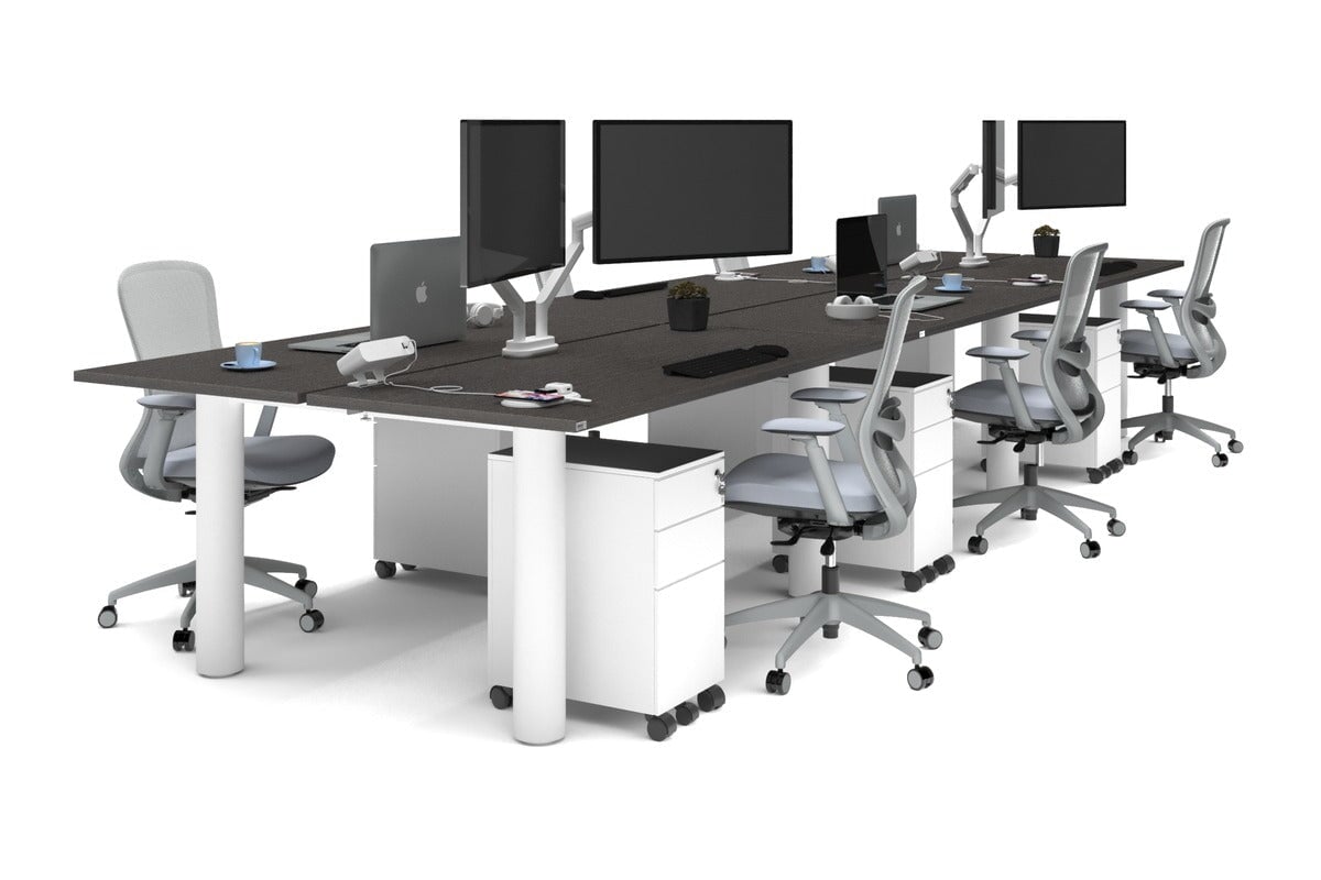 Quadro Cylinder Leg 6-Person Office Workstation Desk [1600L x 700W] - Modern Collaborative Workspace Solution for Team Meetings & Office Productivity