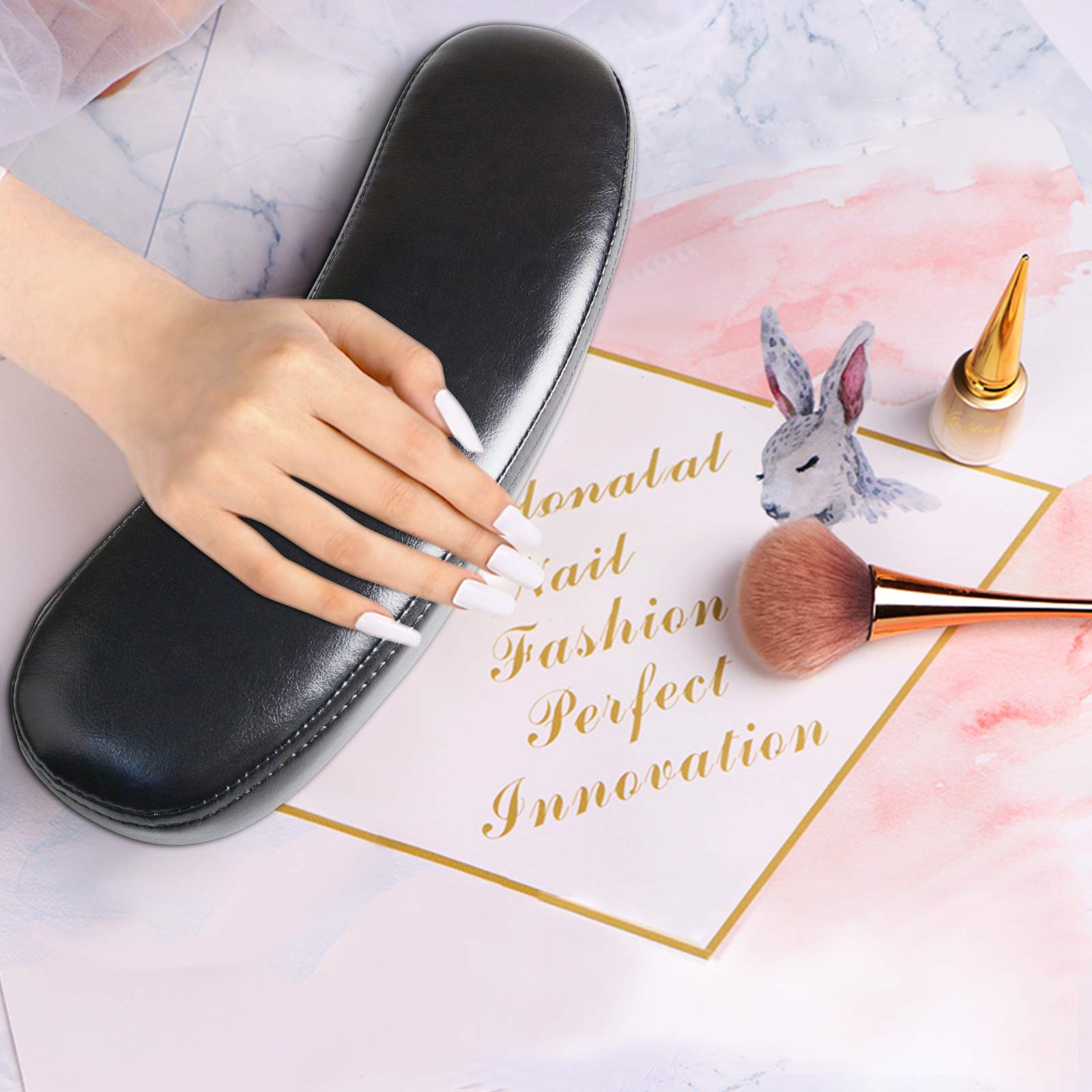 TOROKOM Nail Arm Rest Cushion - Premium Leather Hand Pillow Pad for Manicures, Nail Art & Salon Use - Ergonomic Wrist Support for Nail Technicians & DIY Home Nail Care - Perfect for Salon Professionals & At-Home Manicures (Black)