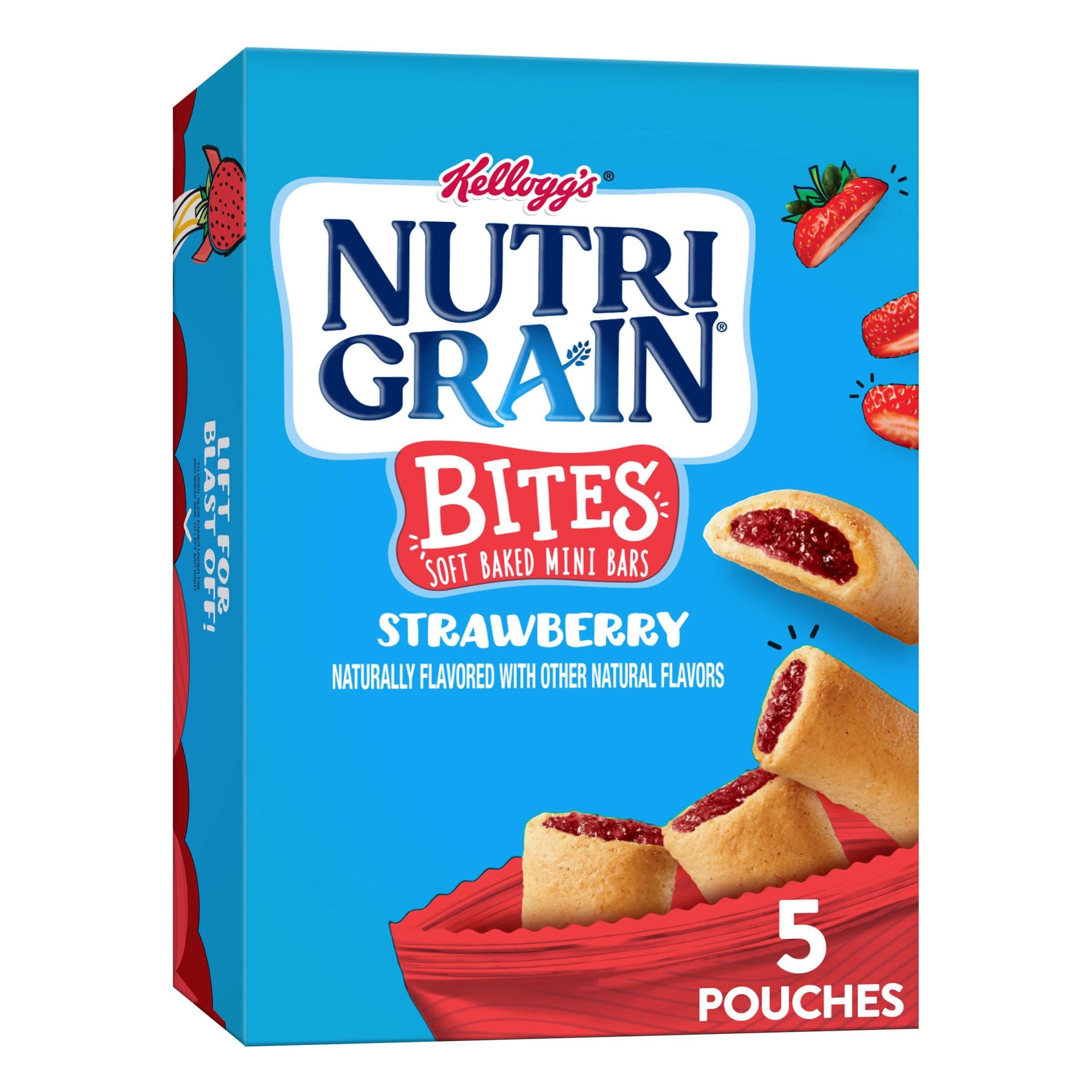 Nutri-Grain Bites Soft Baked Mini Bars - Healthy Whole Grain Strawberry Snacks for Kids - 6.5oz Box (5 Pouches) - Perfect for School Lunches, After-School Treats & On-the-Go Snacking