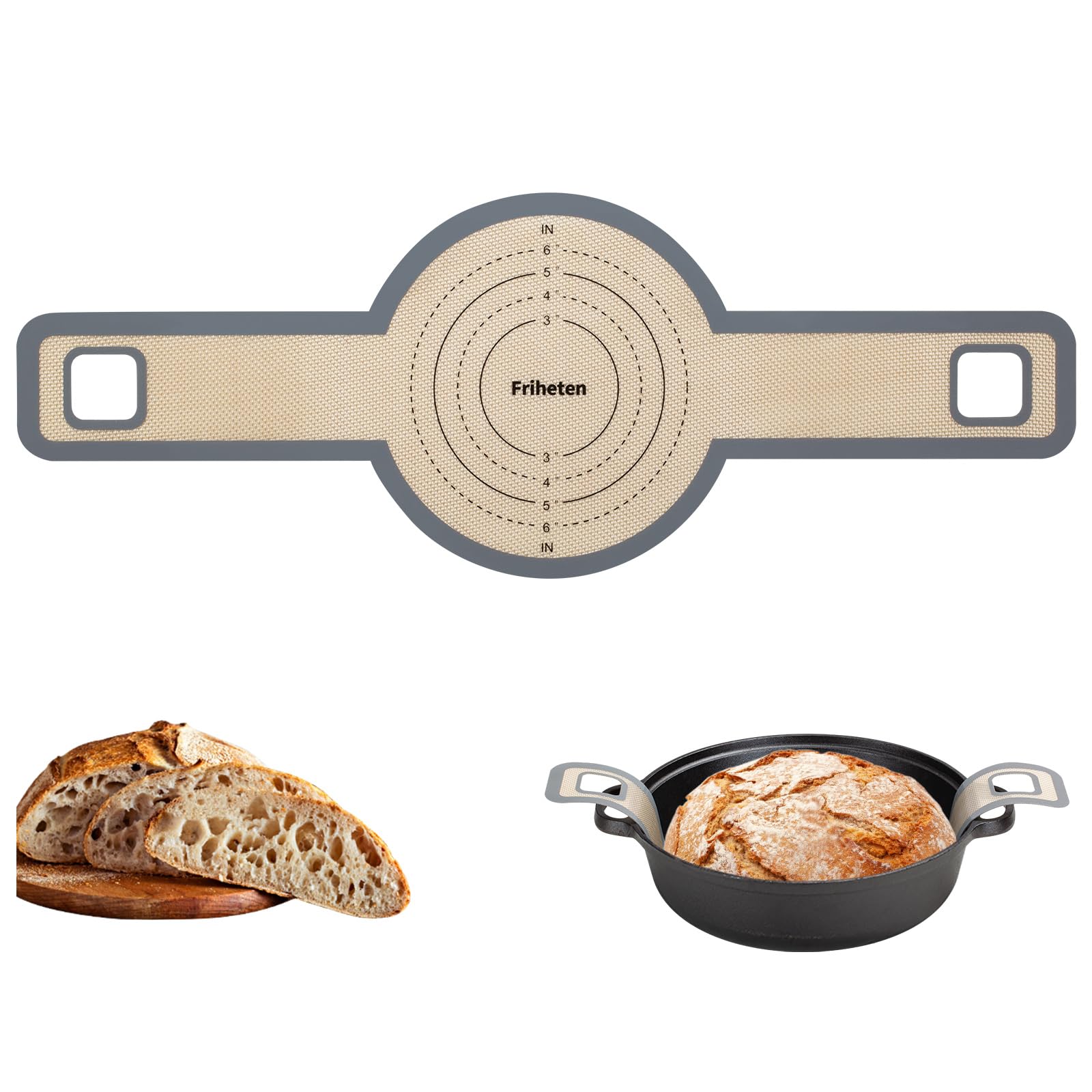 Non-Stick Silicone Bread Sling for Dutch Oven Baking - Extra Long Handles, Reusable & Easy Clean Bread Mat - Perfect for Artisan Sourdough, Homemade Bread & Baking Accessories (Gray, 1 Pack) - Ideal for Home Bakers & Bread Making Enthusiasts