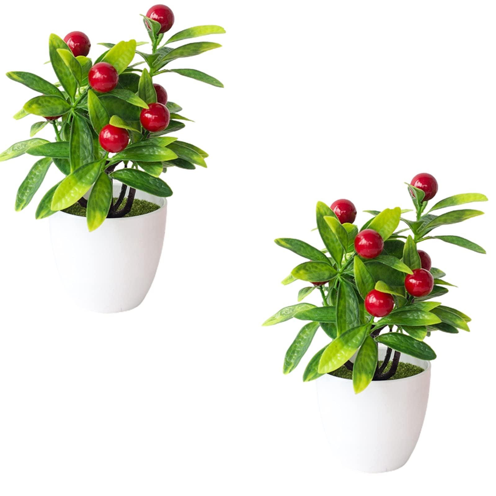Atroy Artificial Fruit Tree Potted - Mini Fake Red Fruit Bonsai with White Flower Pot, Realistic Simulation Plant for Home Office Decor, Table Centerpiece | Perfect for Living Room, Bedroom, Desk & Wedding Decoration