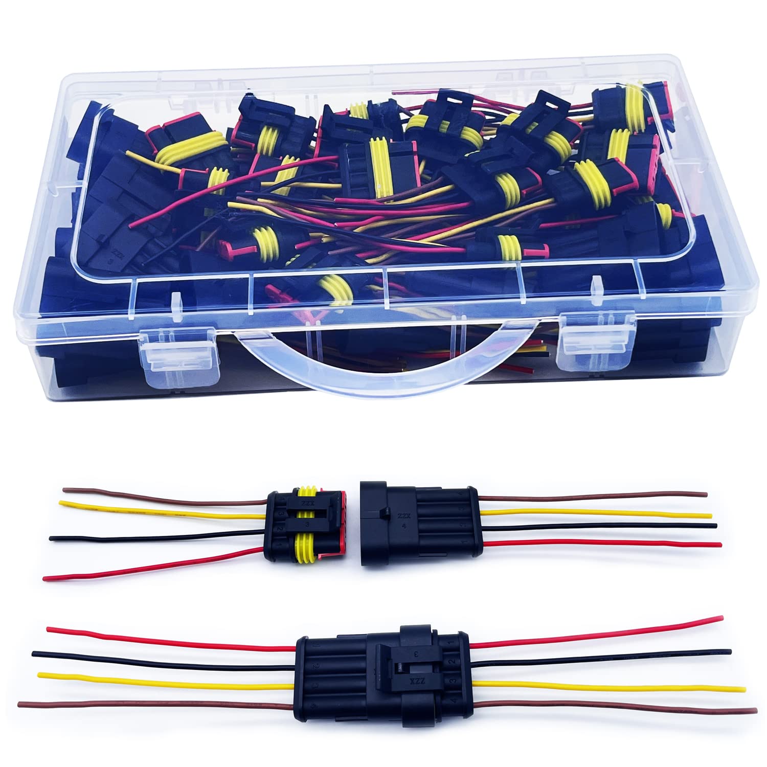 20 AWG 4 Pin Waterproof Wire Connectors Kit (20 Sets) - Automotive Electrical Quick Disconnect Terminals with 20 Gauge Wire - Ideal for Car Audio, Marine, RV & Outdoor Electrical Wiring