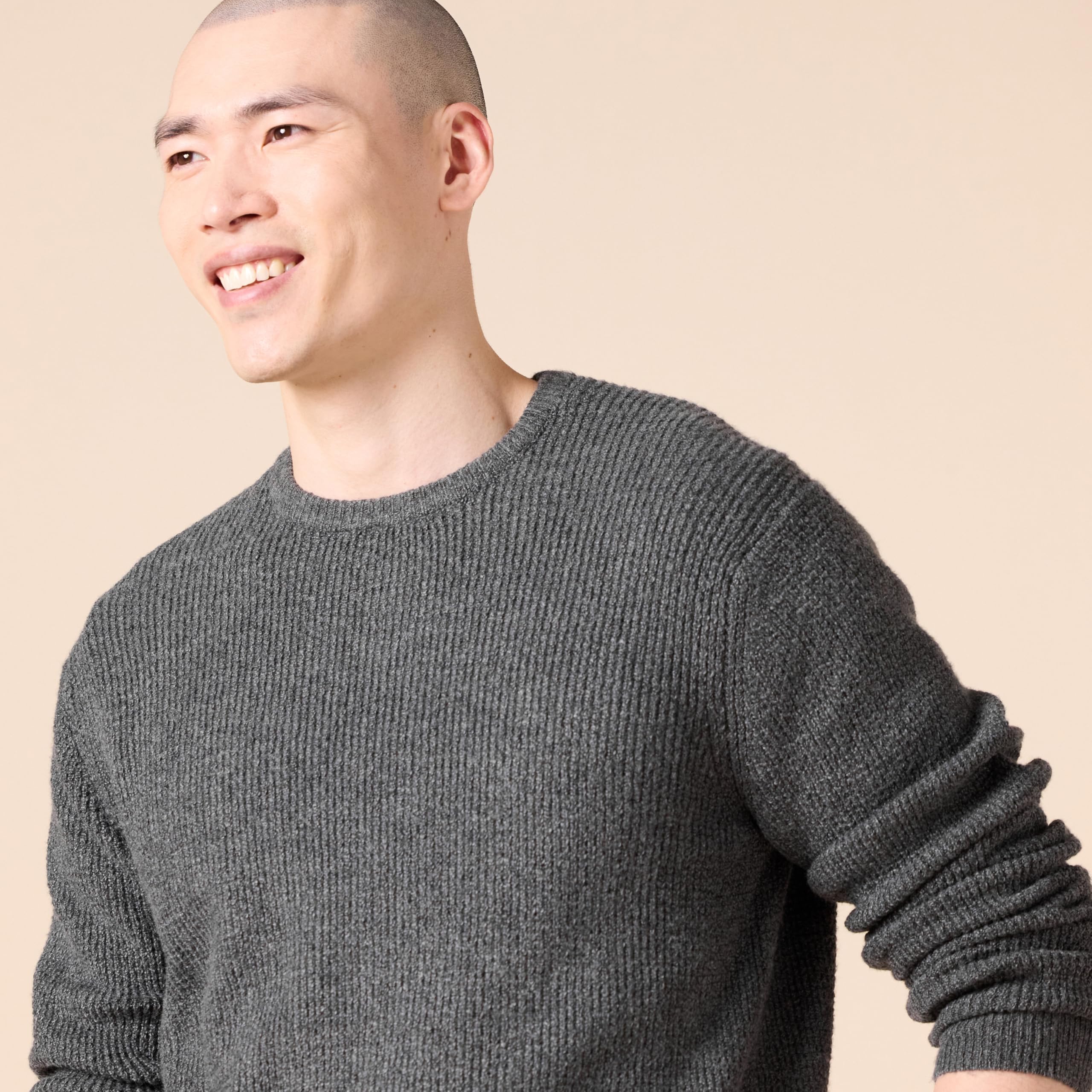 Amazon Essentials Men's Long-Sleeve Soft Touch Waffle Knit Crewneck Sweater - Comfortable Winter Pullover for Casual Wear & Layering