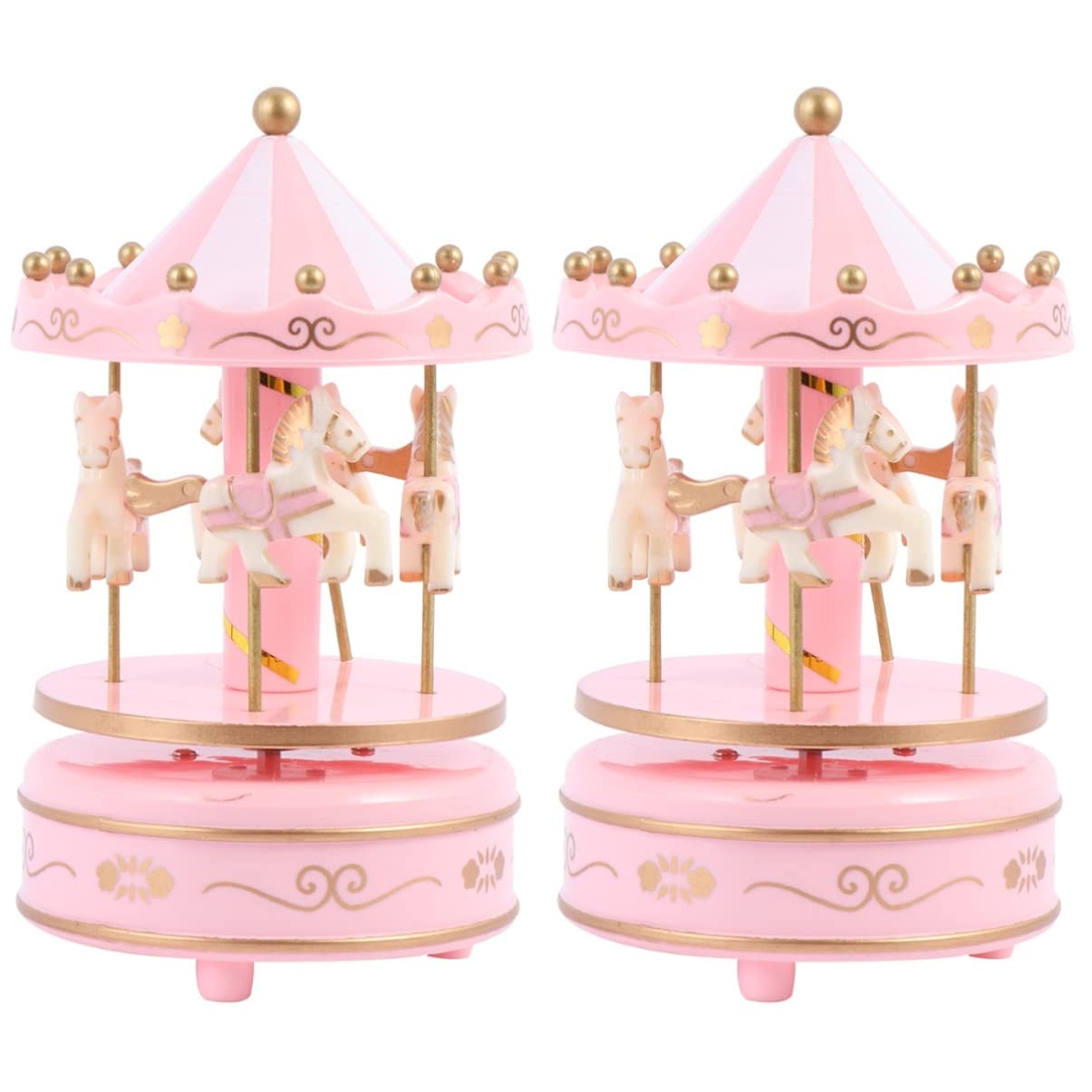 Healifty 2-Piece Wooden Carousel Music Box Set - Hand-Crank Merry-Go-Round Horse Figurine with Decorative Wind-Up Mechanism | Perfect for Home Décor, Wedding Centerpieces & Gift Giving