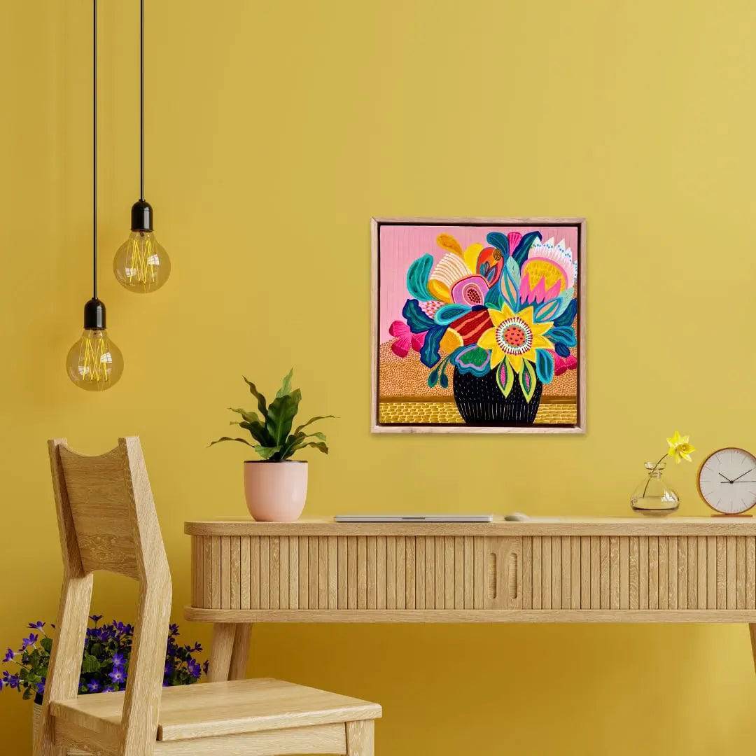 Sunburst Bouquet Original Handmade Oil Painting - Floral Wall Art for Living Room, Bedroom & Office Decor