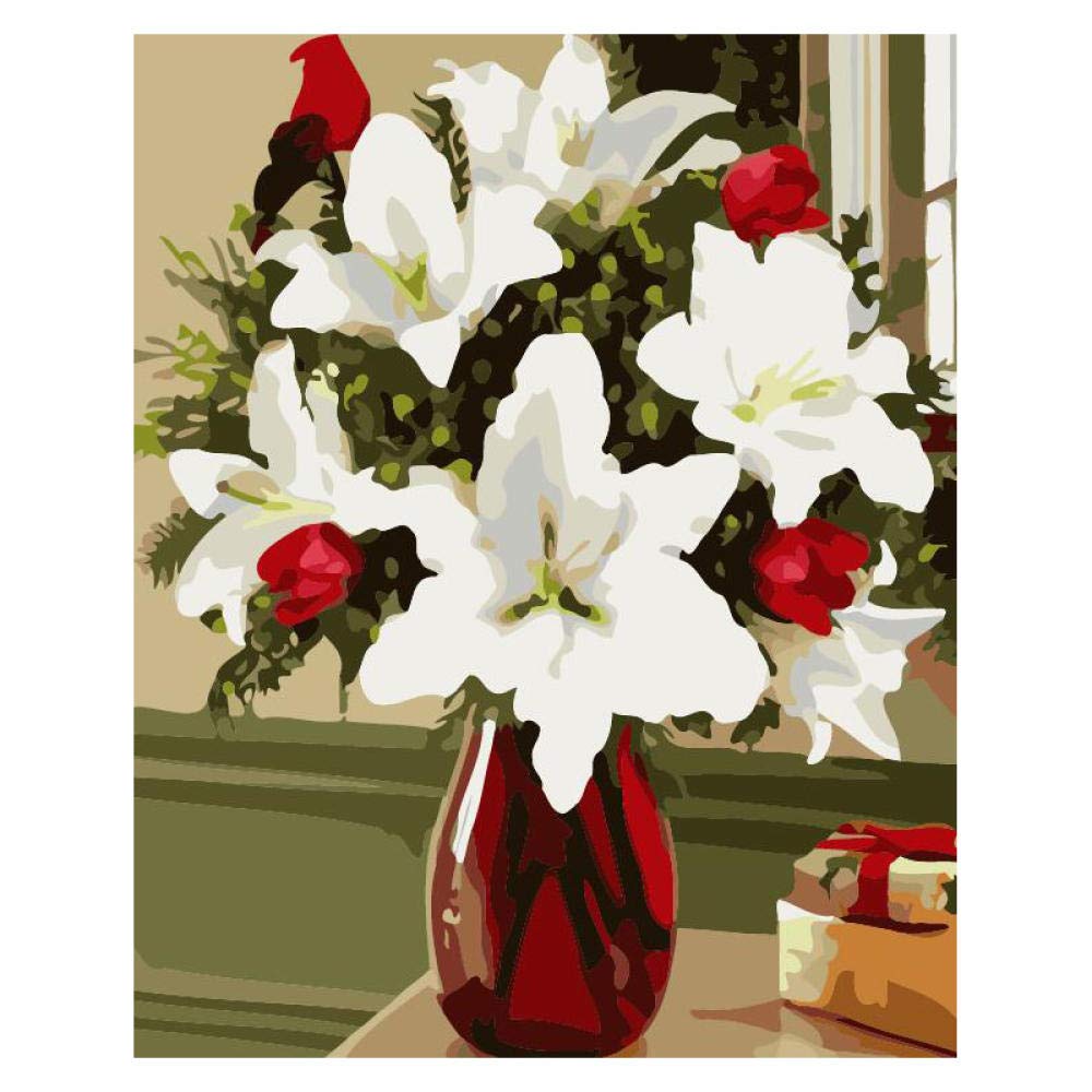 Red Vase Paint by Numbers Kit for Adults & Kids - Wrinkle-Free Canvas, Acrylic Paints & Brushes Included - 20x16 Inch DIY Art Set - Perfect for Home Decor, Gifts & Relaxation