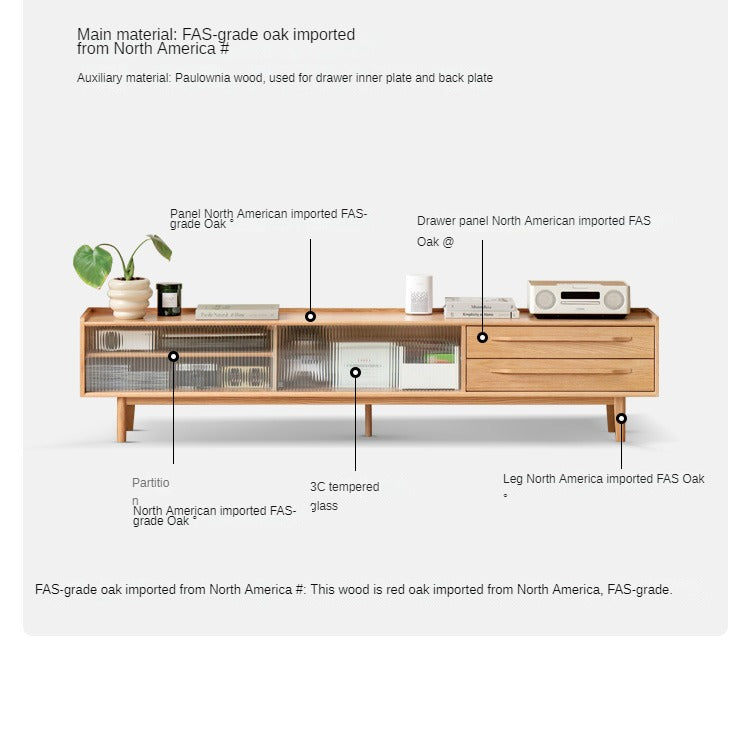 Solid Oak Wood TV Stand with Sliding Doors - Modern Entertainment Center for Living Room, Bedroom & Home Theater