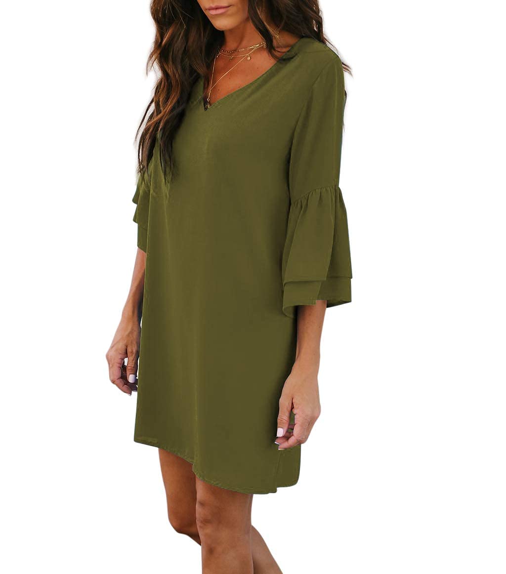 BELONGSCI Women's Summer Dress 2025 - Sweet & Cute V-Neck Bell Sleeve Mini Shift Dress for Wedding, Graduation, Party & Casual Wear | Lightweight Flowy Dress for Beach, Date Night & Summer Outings