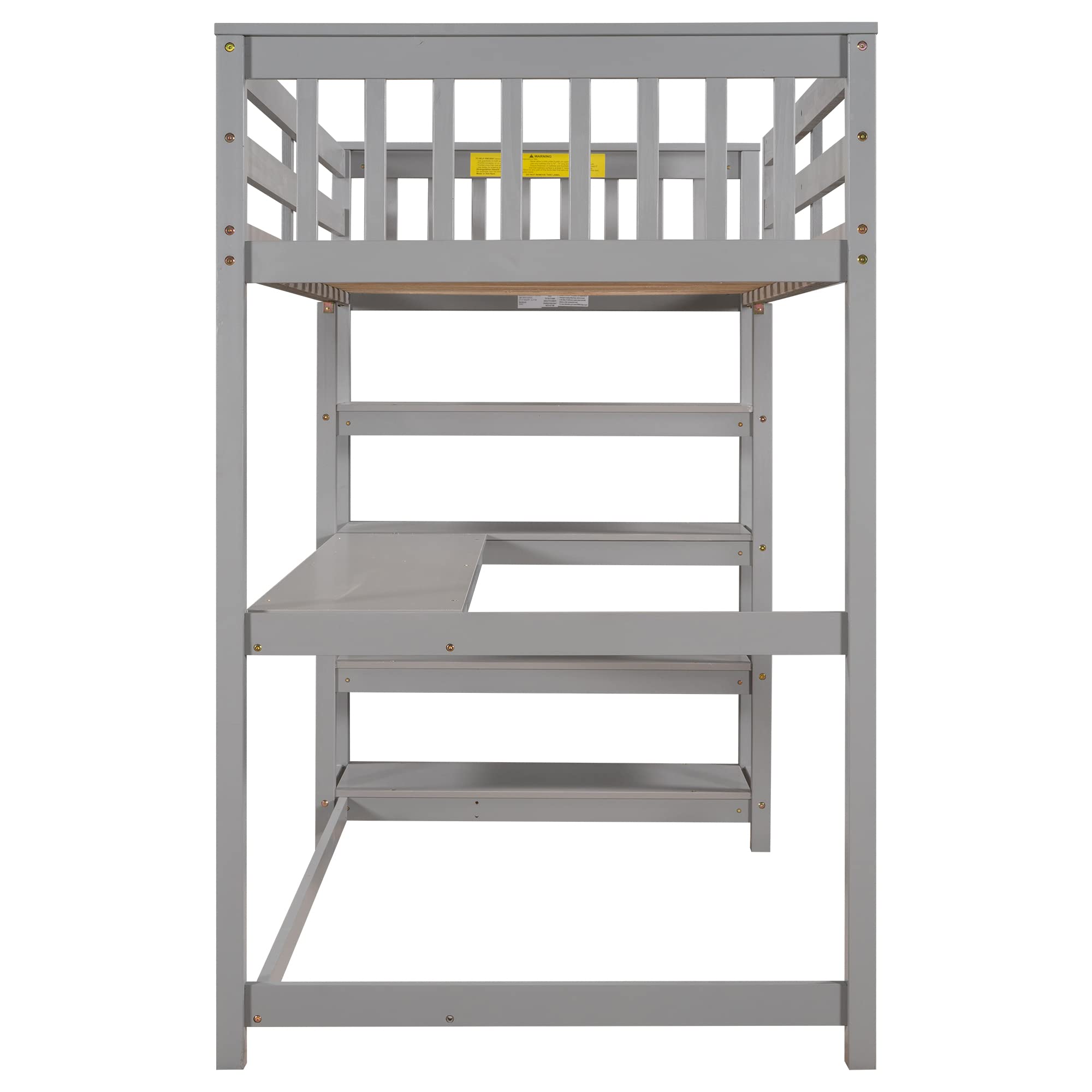 SOFTSEA Twin Loft Bed with Desk & Storage Shelves - Sturdy Wood Frame High Loft Bed for Kids & Teens - Perfect for Small Bedrooms, Dorms & Space-Saving Kids Rooms