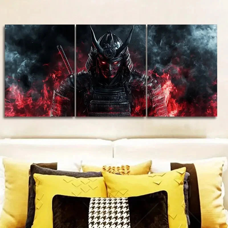 3-Piece Crimson Warrior with Black Horns Wall Art Set - Framed Canvas 40x60cm - High Quality Print - 100% Australian Made - Ready to Hang - Perfect for Living Room, Bedroom, or Office Decor